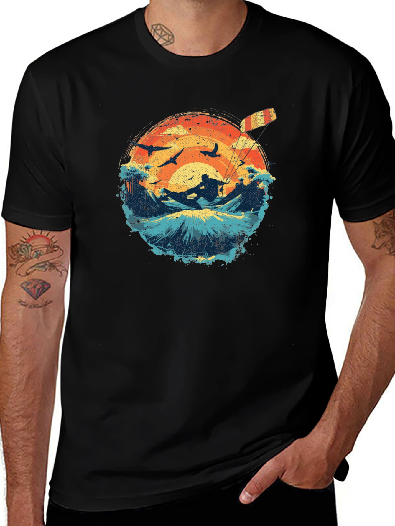 Kitesurfing Sunset Graphic Tee - Black