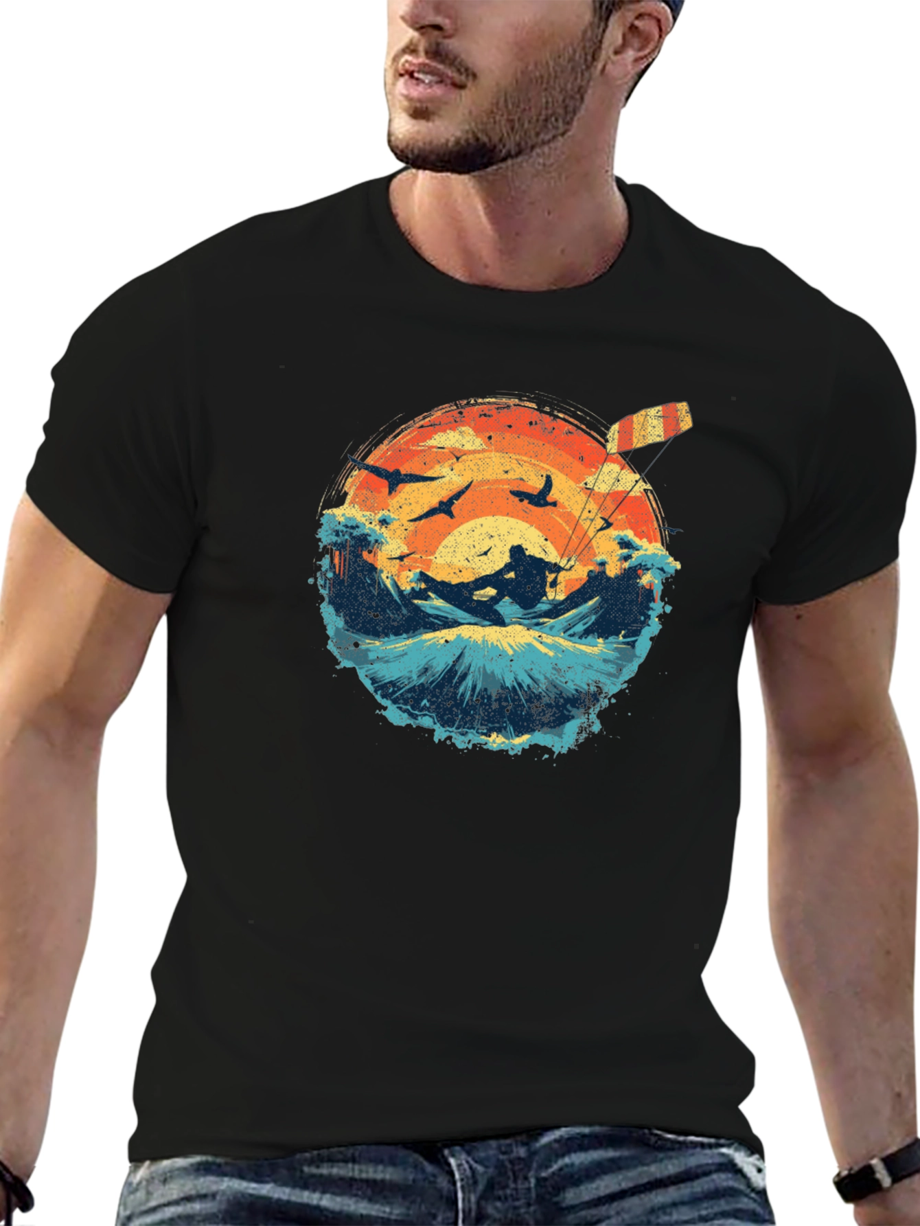 Kitesurfing Sunset Graphic Tee - Black