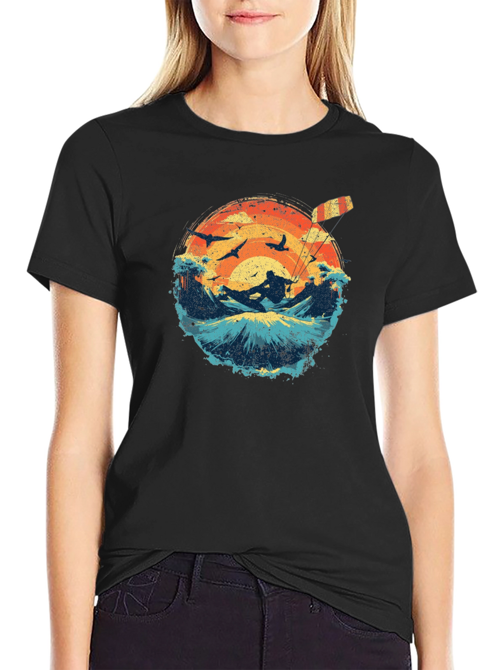 Kitesurfing Sunset Graphic Tee - Black