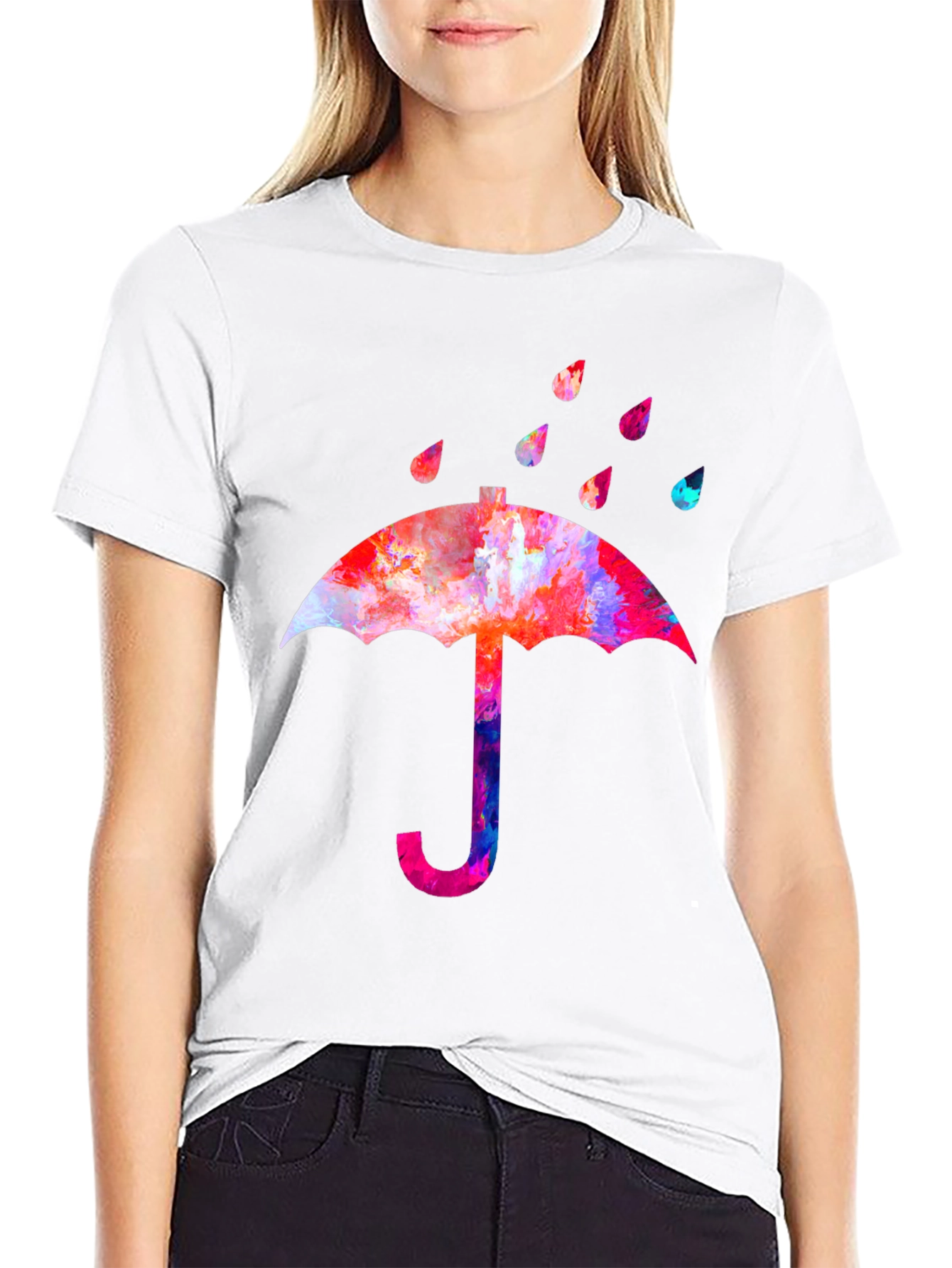 Watercolor Umbrella Black T-Shirt