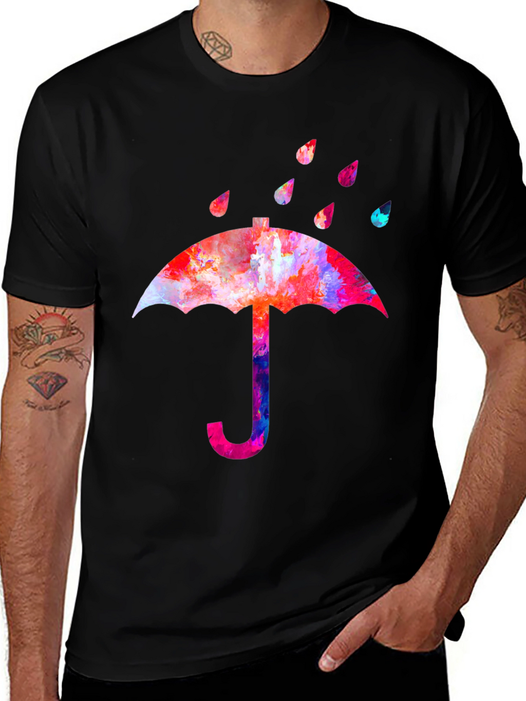 Watercolor Umbrella Black T-Shirt
