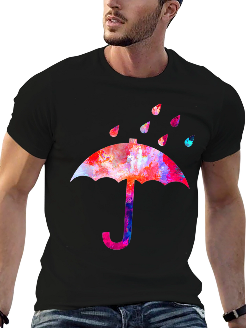 Watercolor Umbrella Black T-Shirt