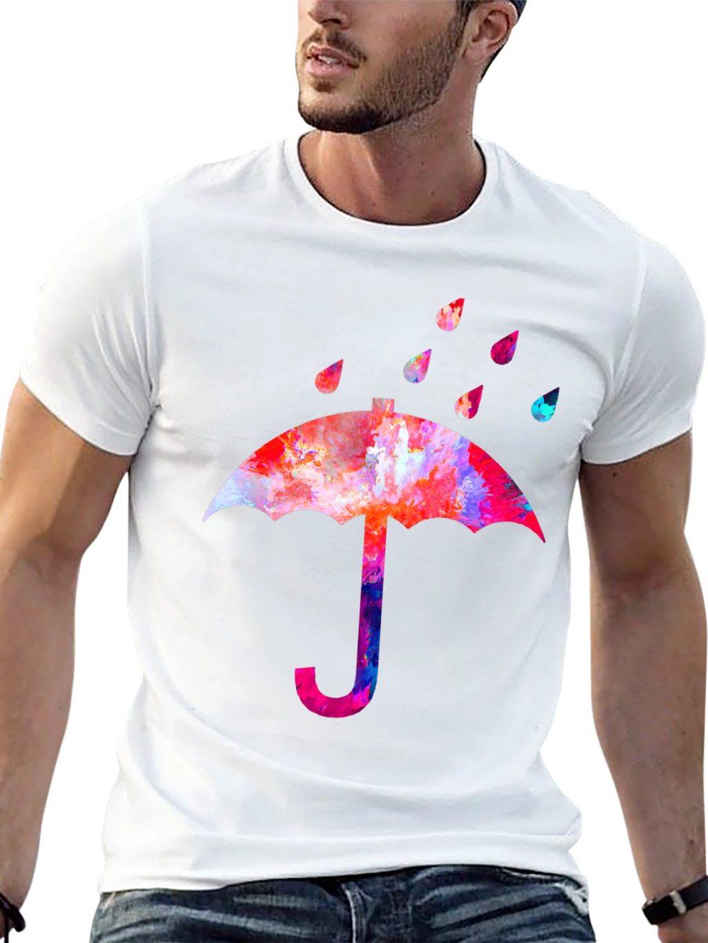 Watercolor Umbrella Black T-Shirt