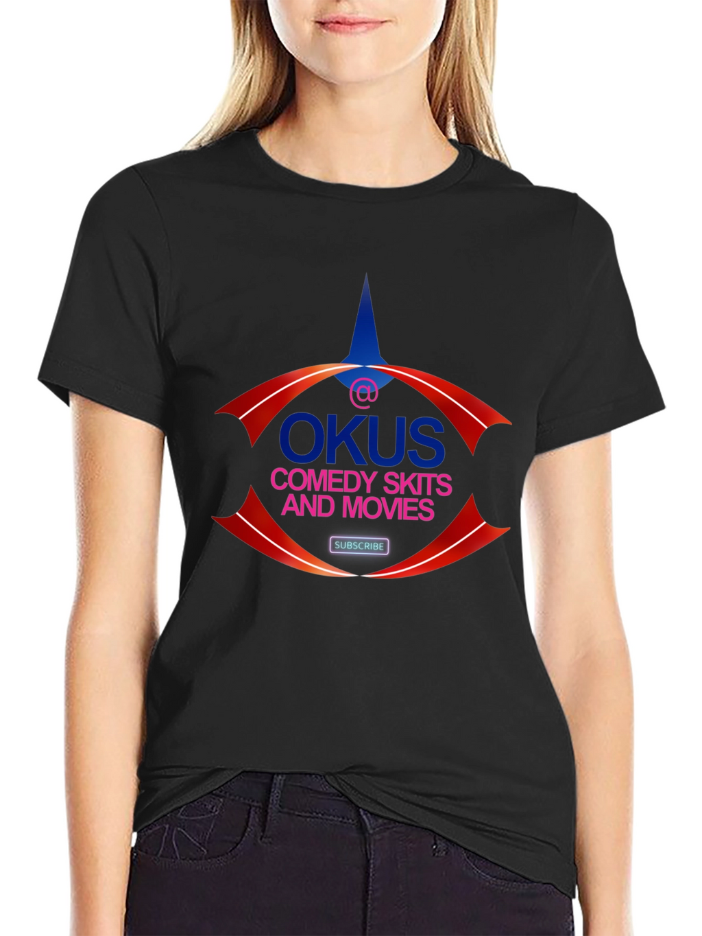 OKUS Comedy Skits & Movies Black Graphic Tee