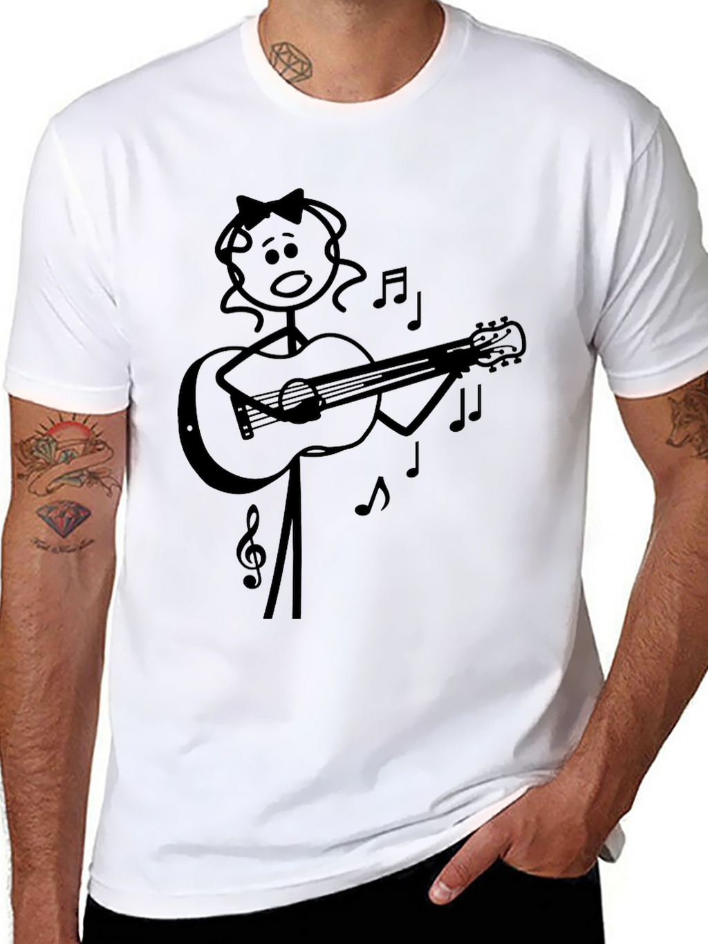 Stick Figure Guitarist Black T-Shirt