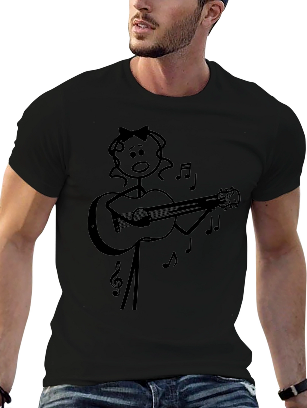 Stick Figure Guitarist Black T-Shirt
