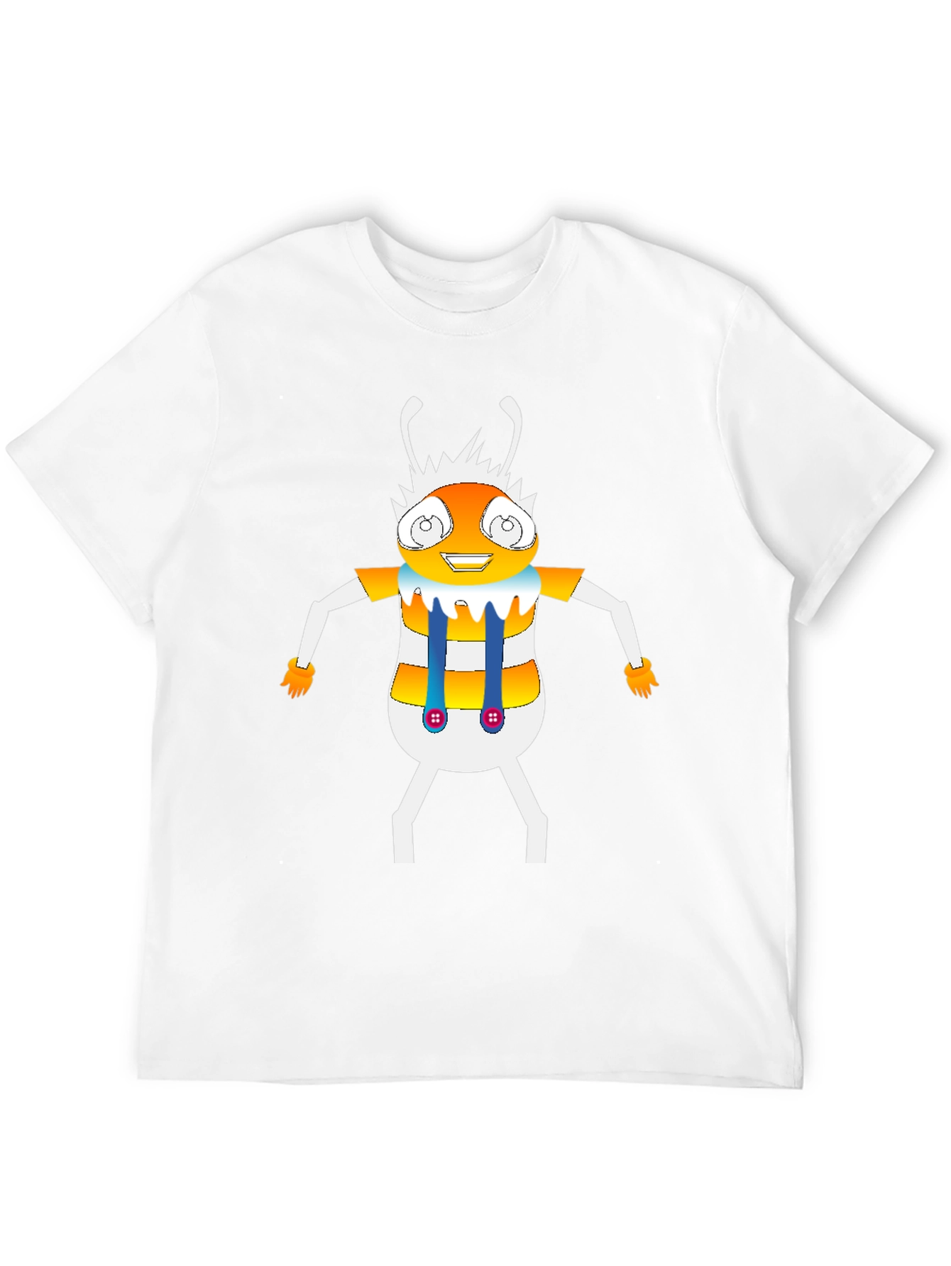 Cartoon Insect Graphic Tee - Black Crew Neck T-Shirt