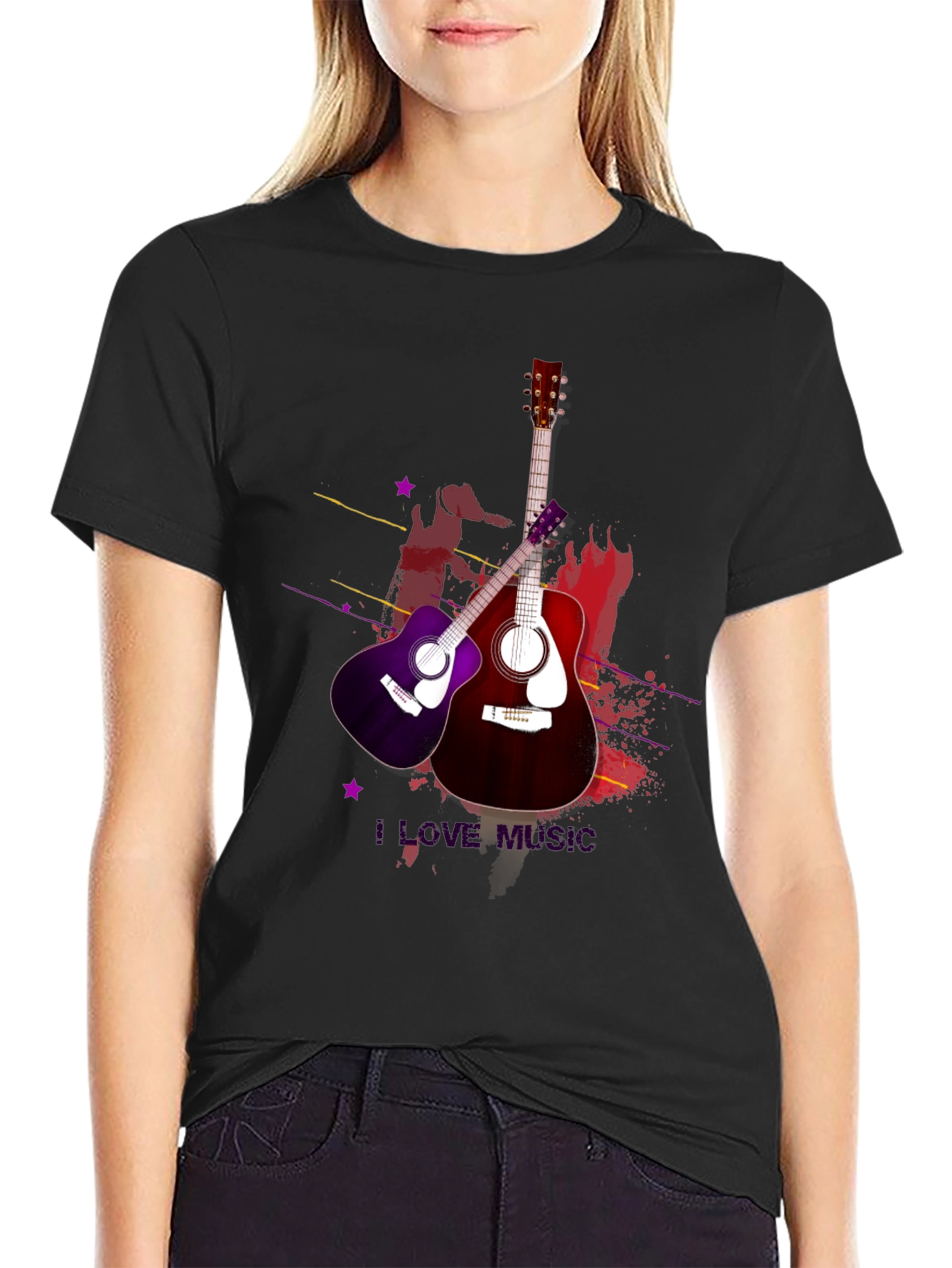 I Love Music Guitar T-Shirt