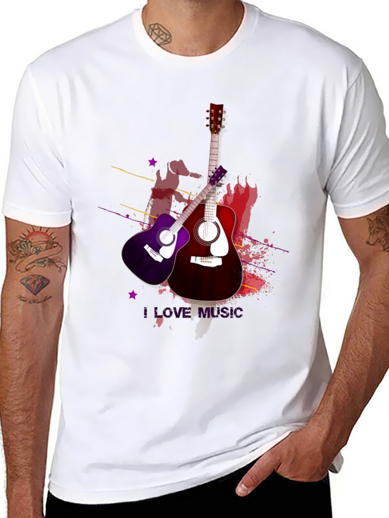 I Love Music Guitar T-Shirt