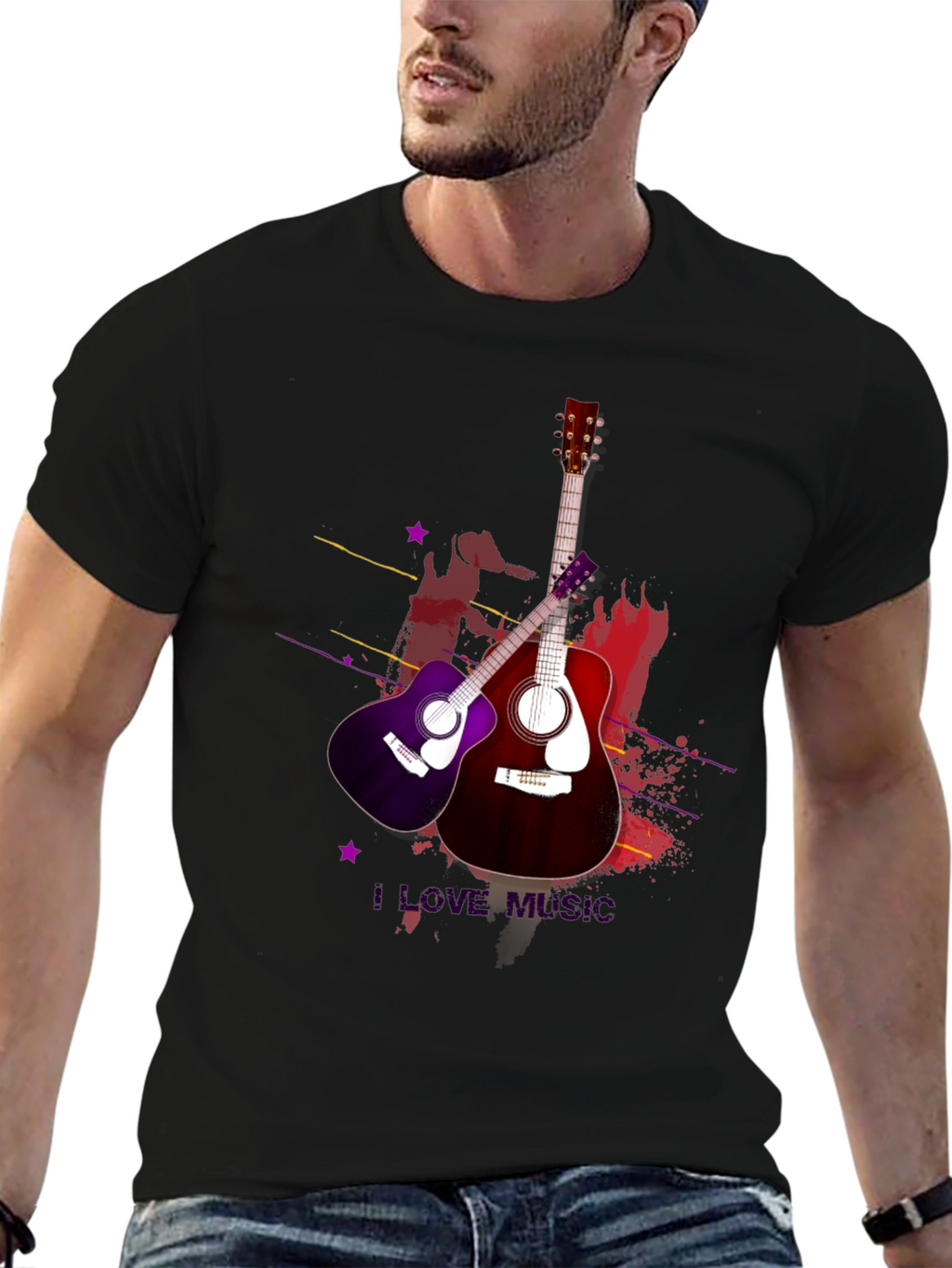 I Love Music Guitar T-Shirt