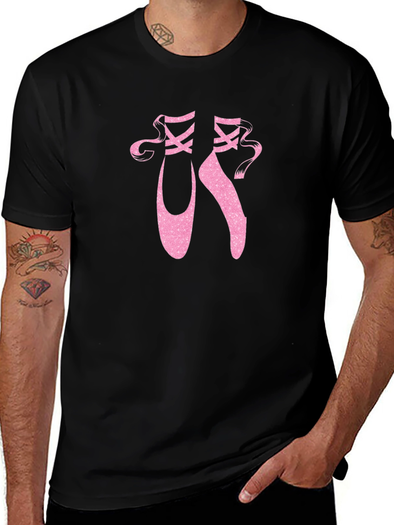 Ballet Shoes Graphic T-Shirt - Pink Pointe Shoes on Black Tee
