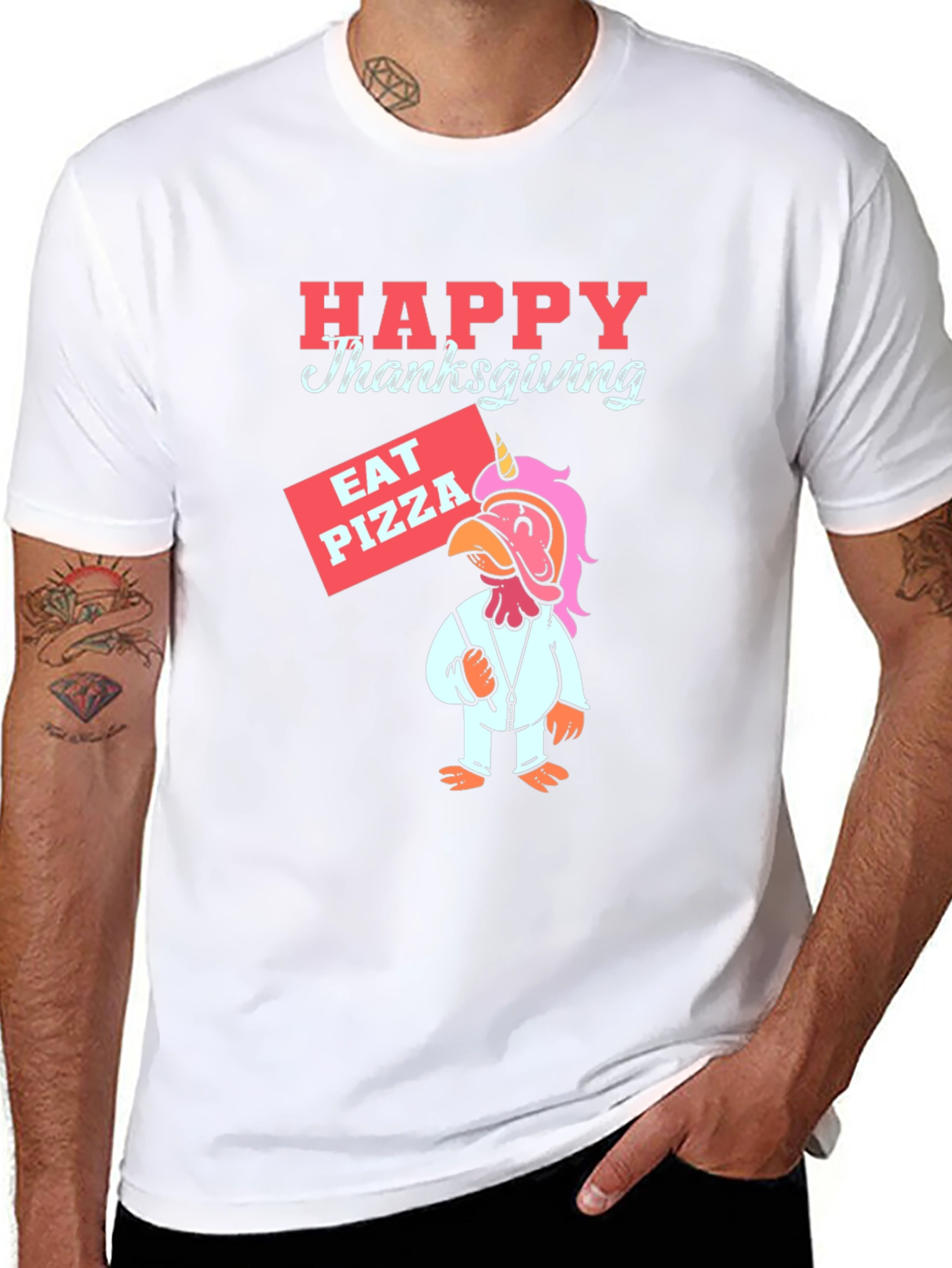 Happy Thanksgiving Pizza Turkey Unicorn T-Shirt