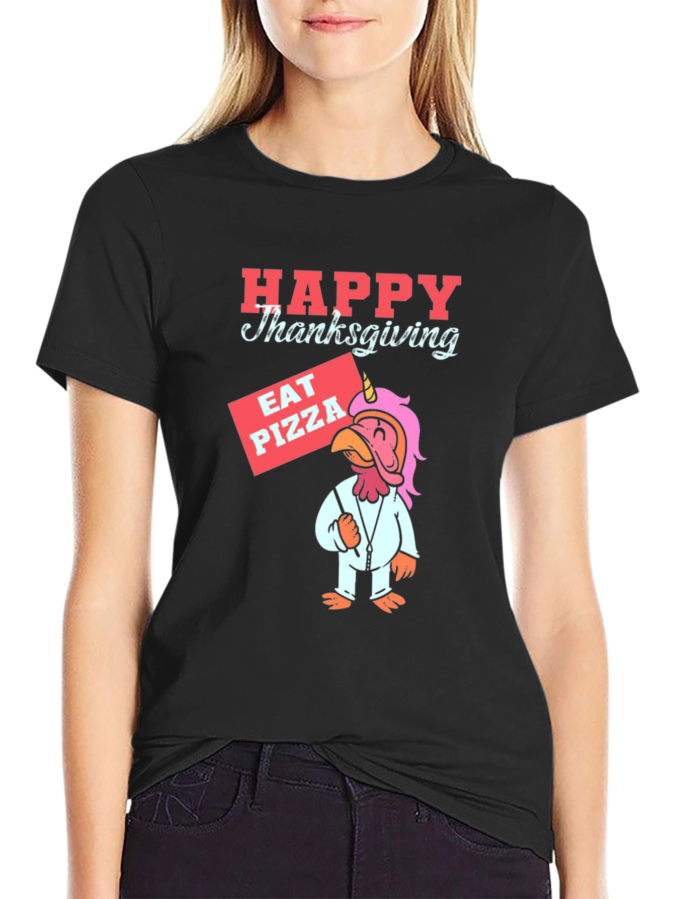 Happy Thanksgiving Pizza Turkey Unicorn T-Shirt
