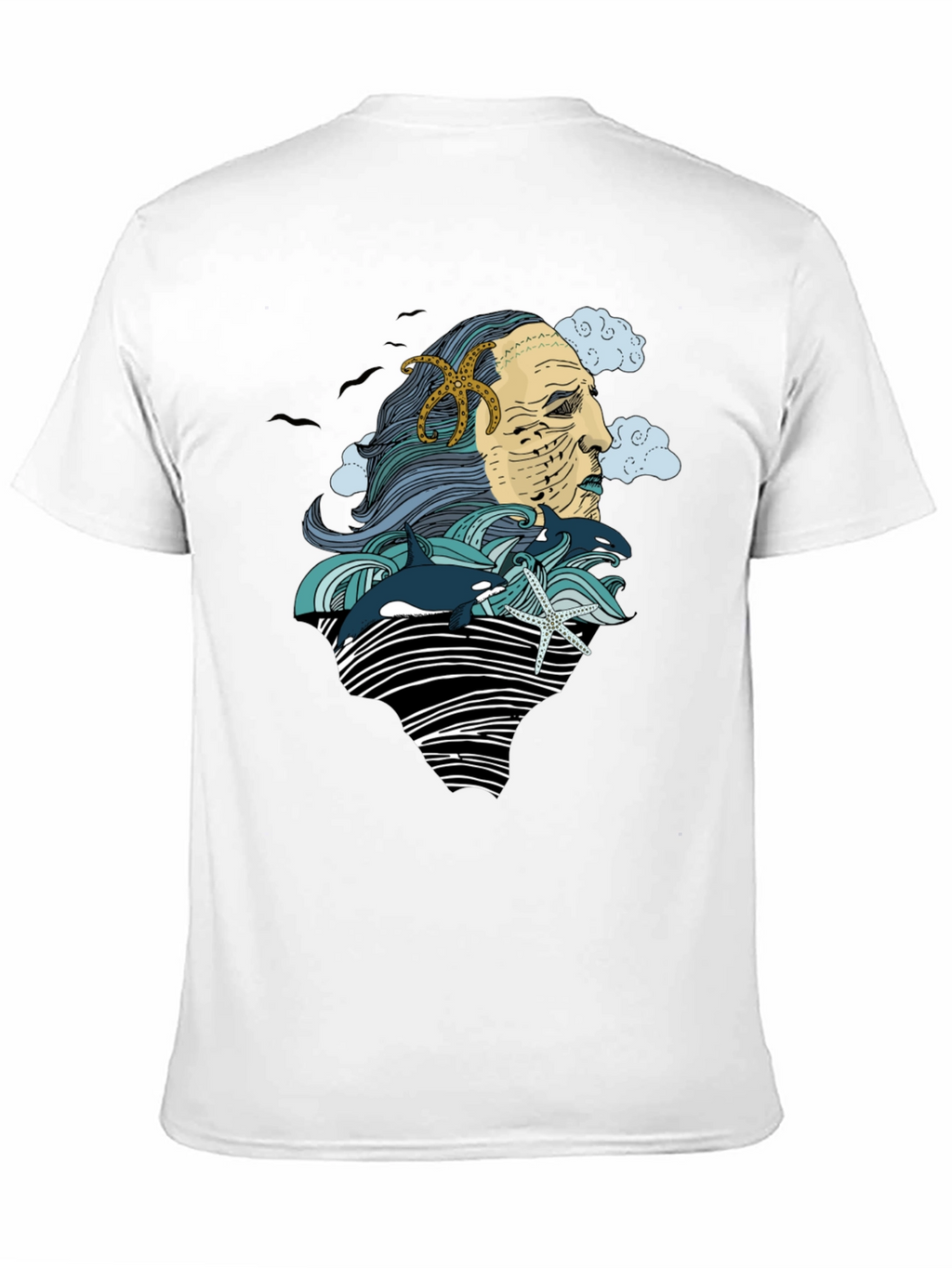 Ocean Deity Graphic Tee - Black Cotton T-Shirt