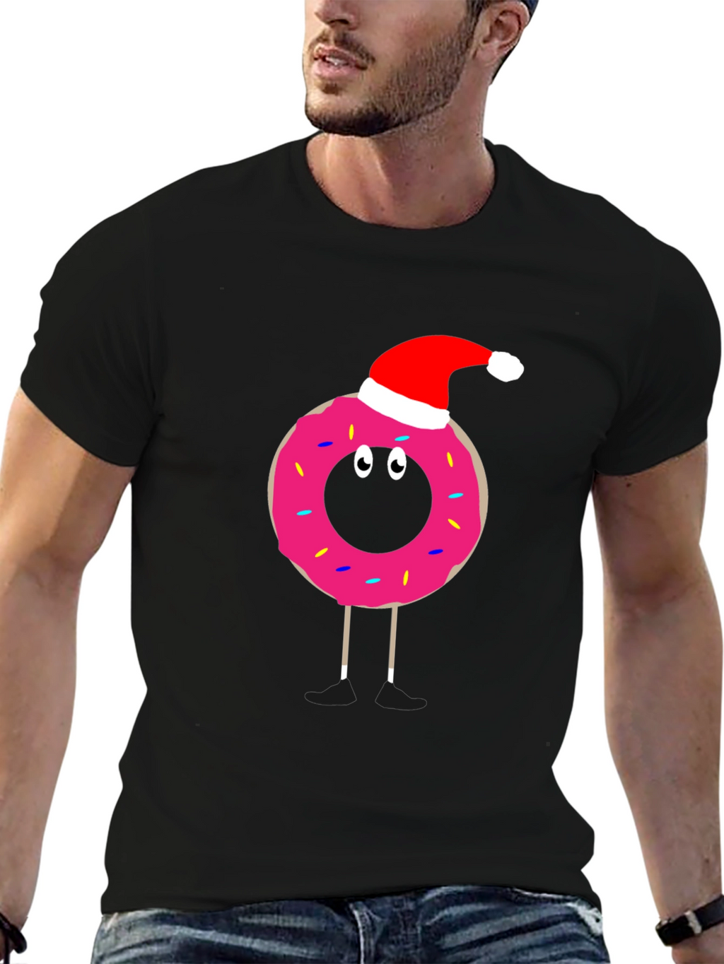 Festive Donut T-Shirt: Santa Hat Fun!