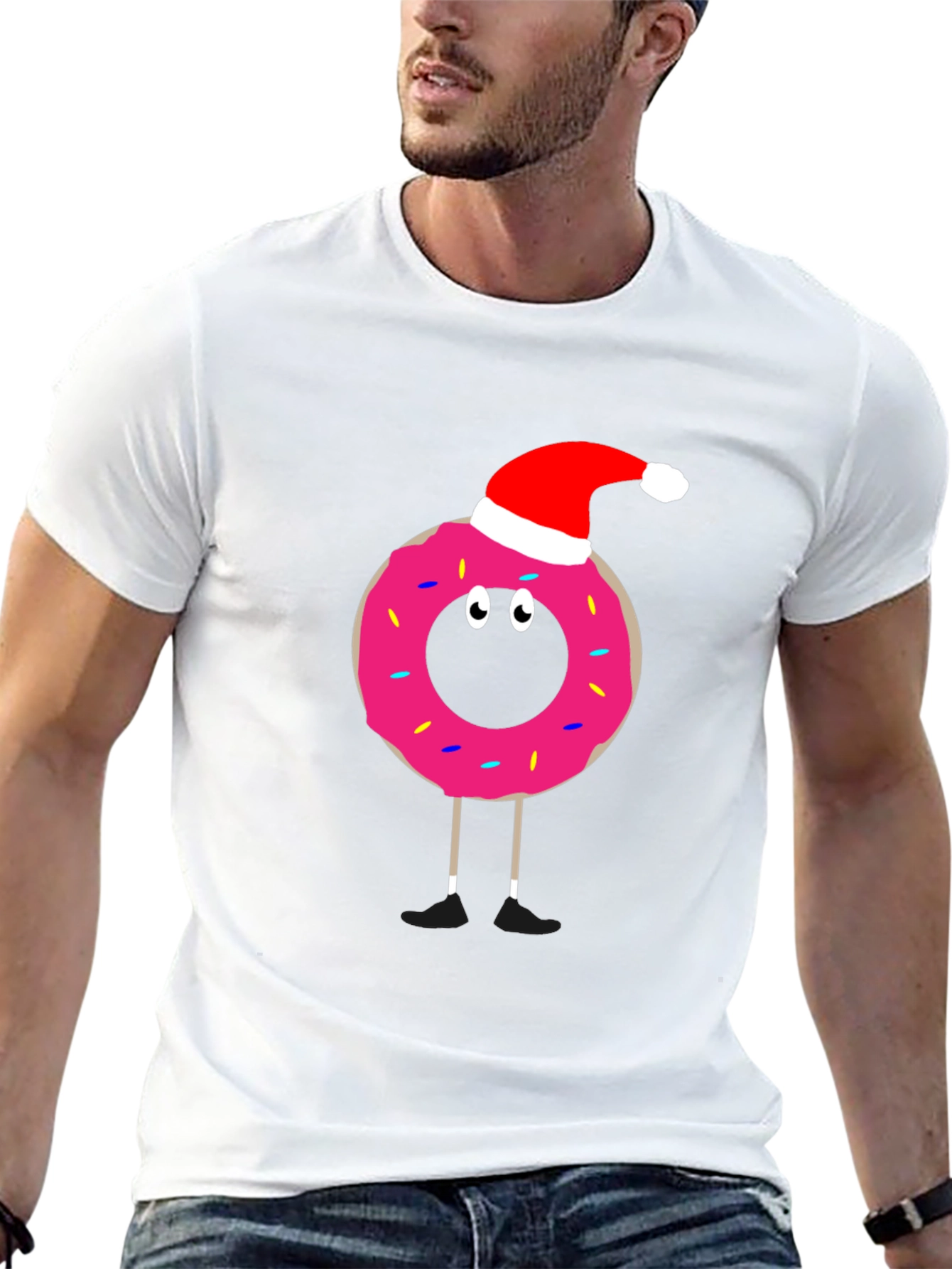 Festive Donut T-Shirt: Santa Hat Fun!