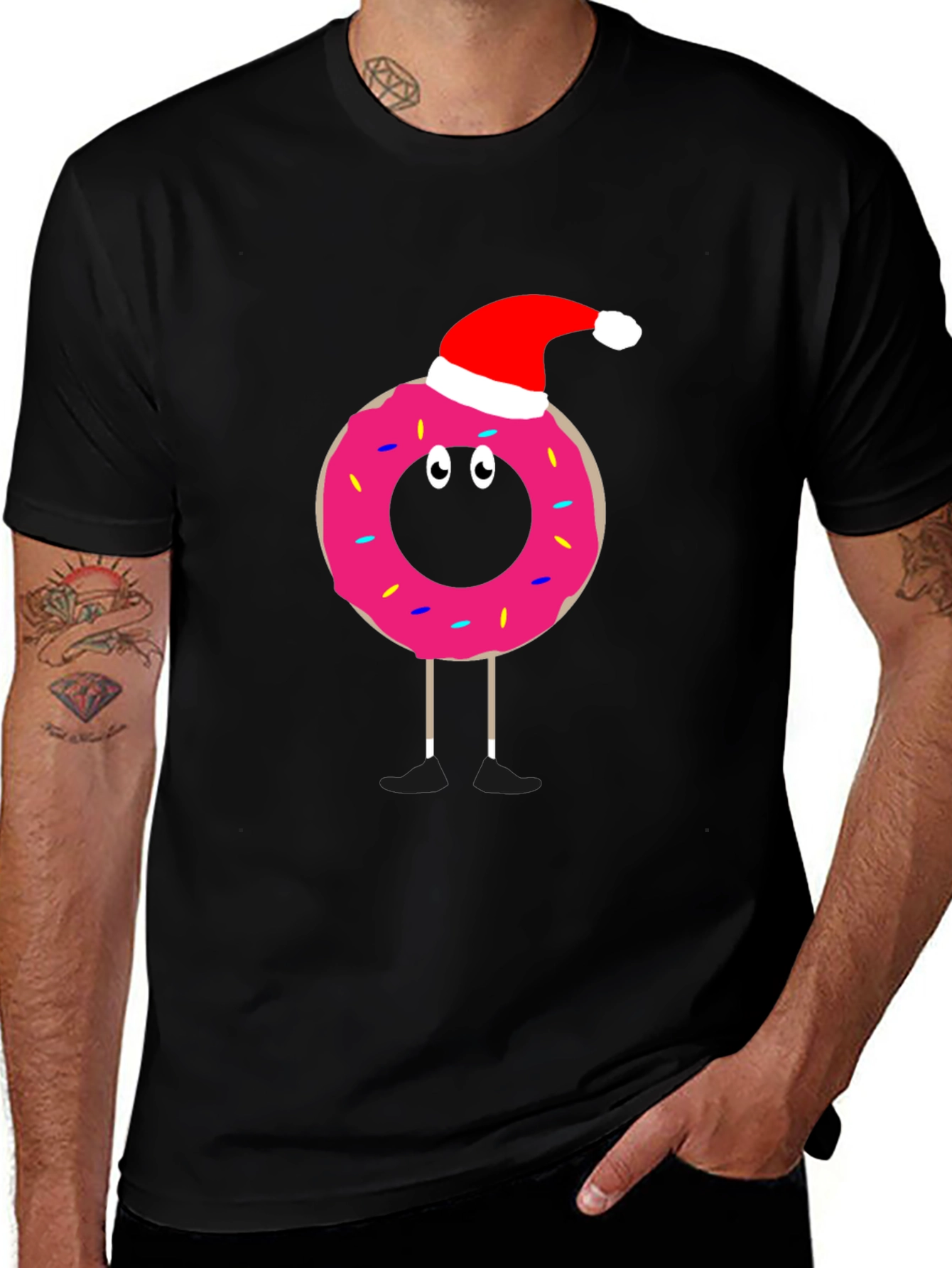 Festive Donut T-Shirt: Santa Hat Fun!