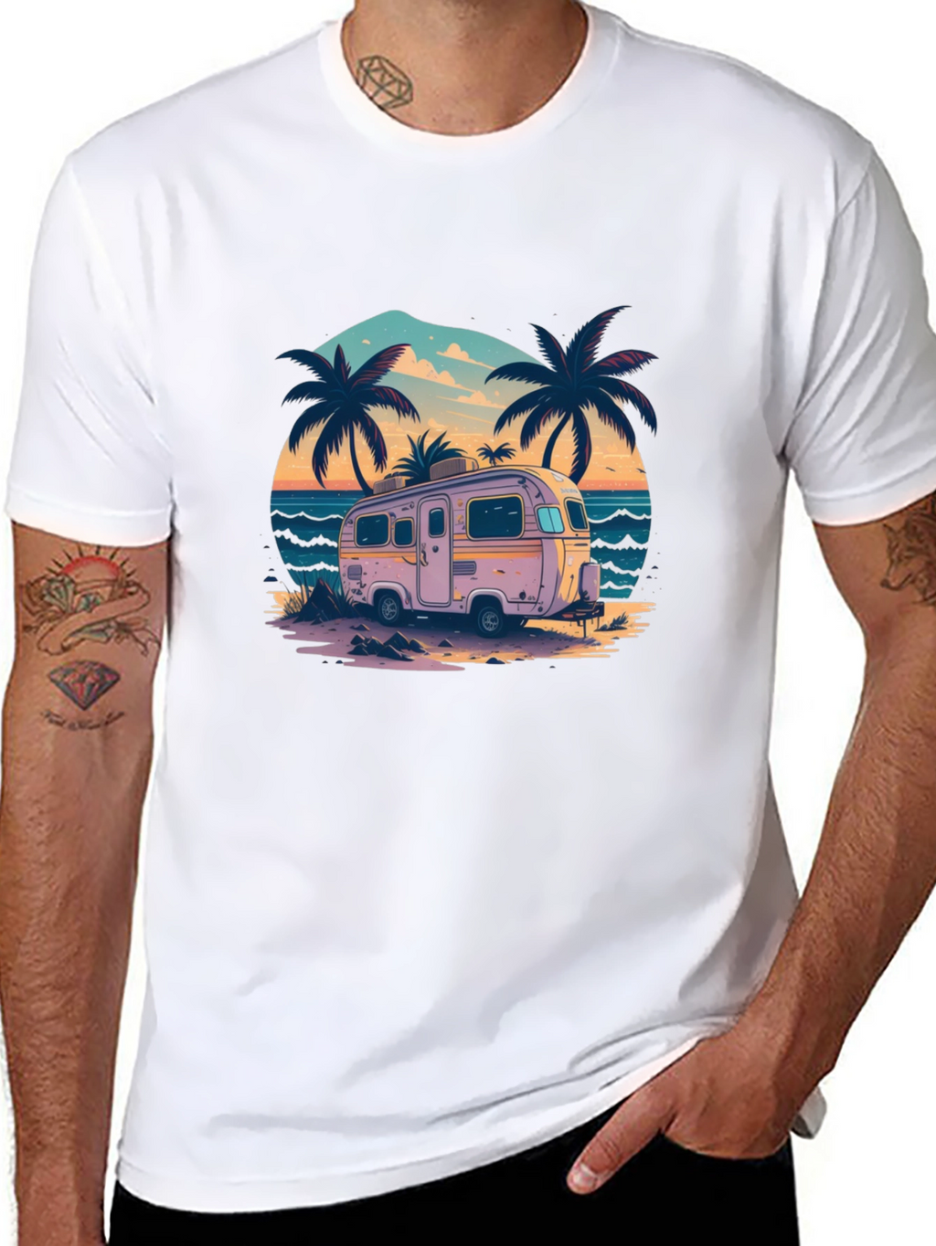 Beach Camper Graphic Tee - Retro Vacation Vibes