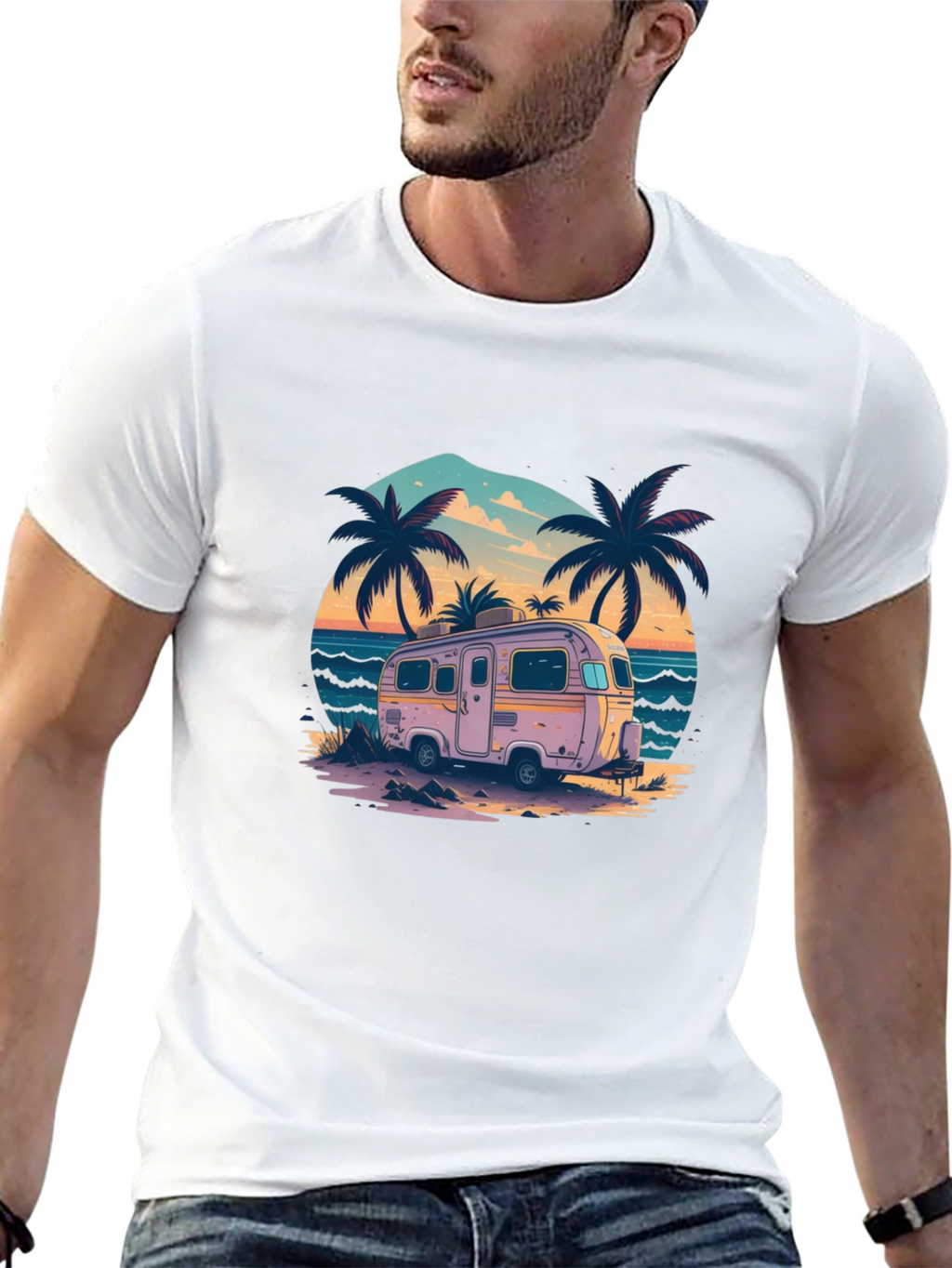 Beach Camper Graphic Tee - Retro Vacation Vibes