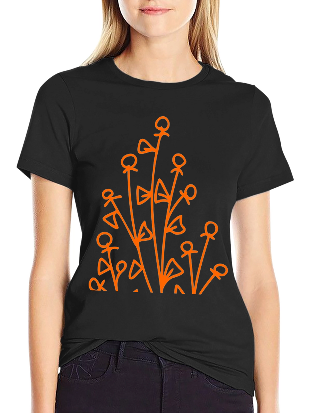 Abstract Floral Graphic Tee - Black Cotton Shirt