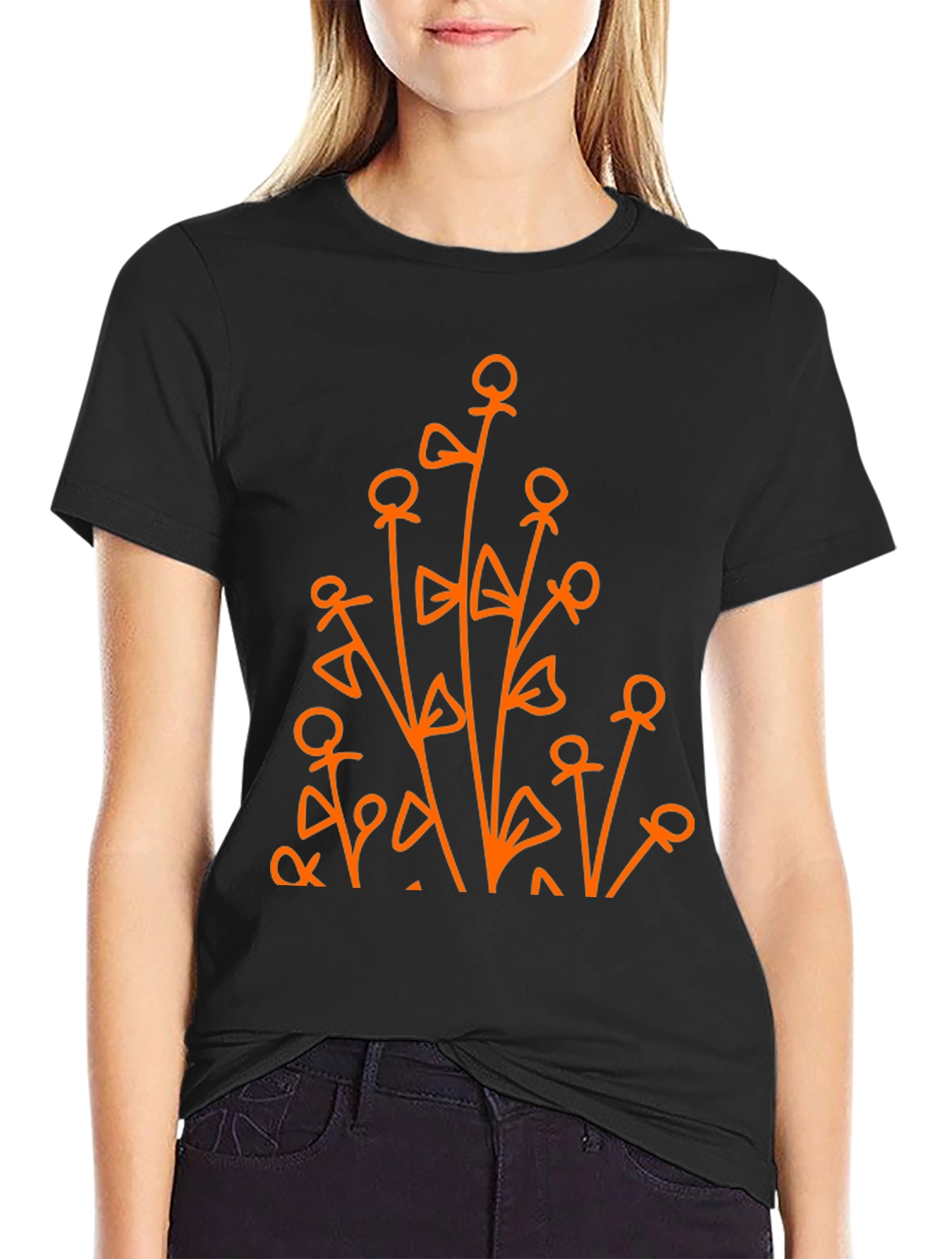 Abstract Floral Graphic Tee - Black Cotton Shirt