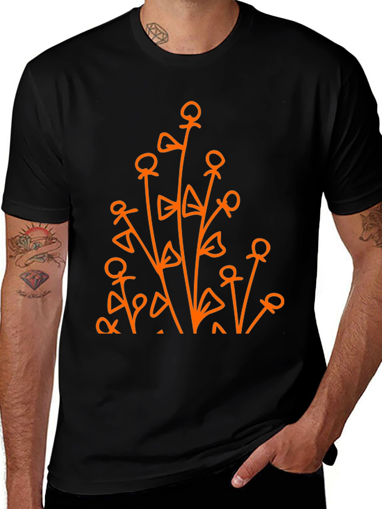 Abstract Floral Graphic Tee - Black Cotton Shirt
