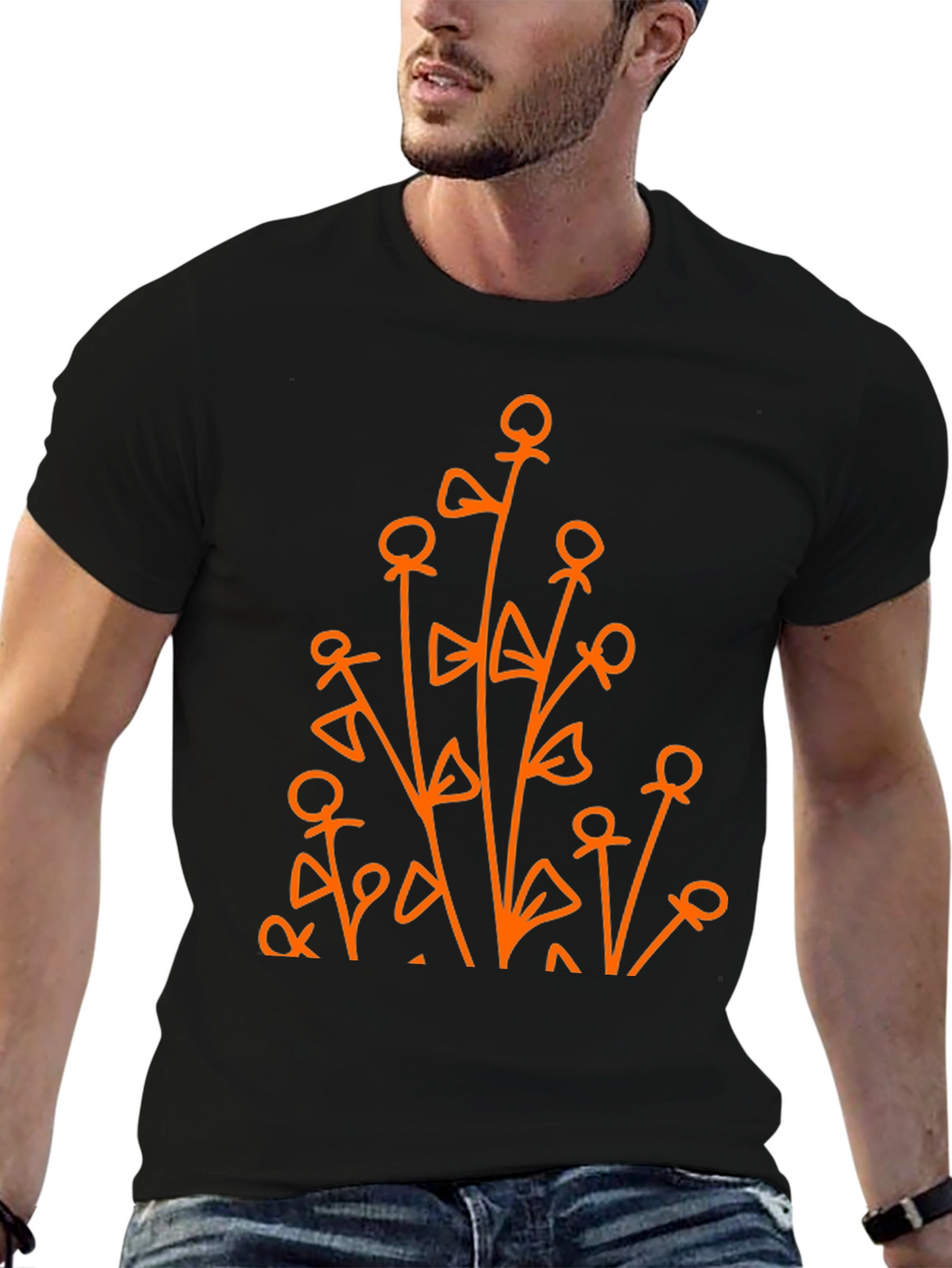 Abstract Floral Graphic Tee - Black Cotton Shirt