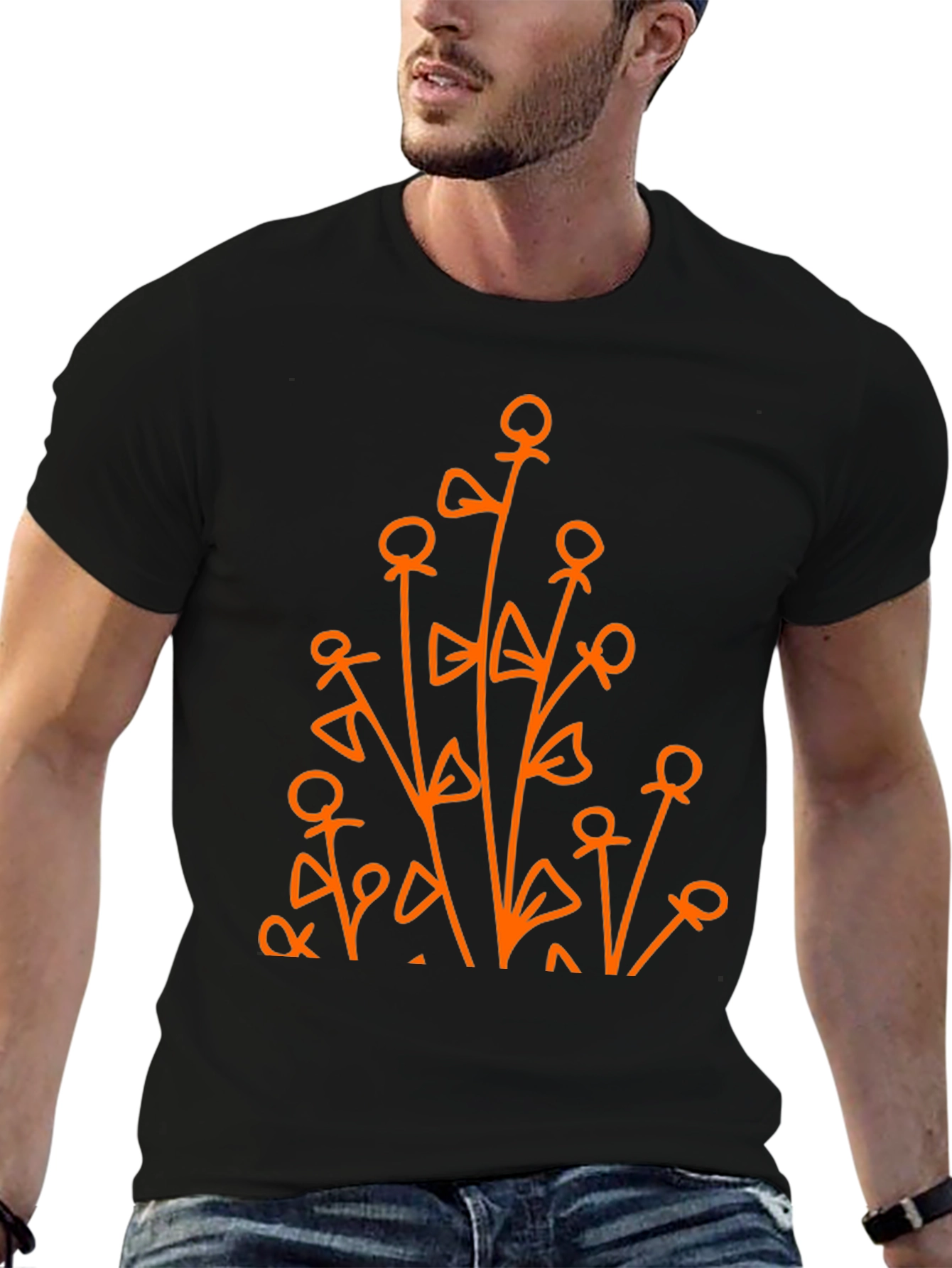 Abstract Floral Graphic Tee - Black Cotton Shirt