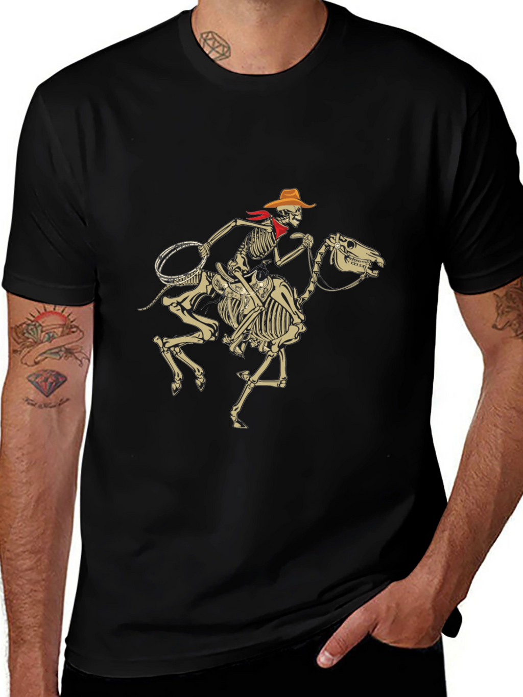 Skeleton Cowboy Rider Graphic Tee - Black