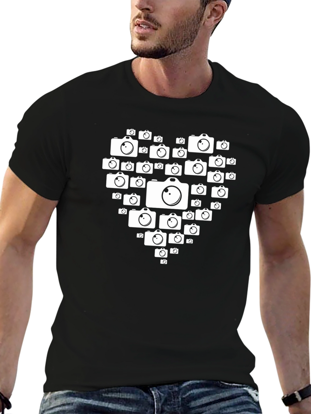 Camera Heart Graphic Black T-Shirt