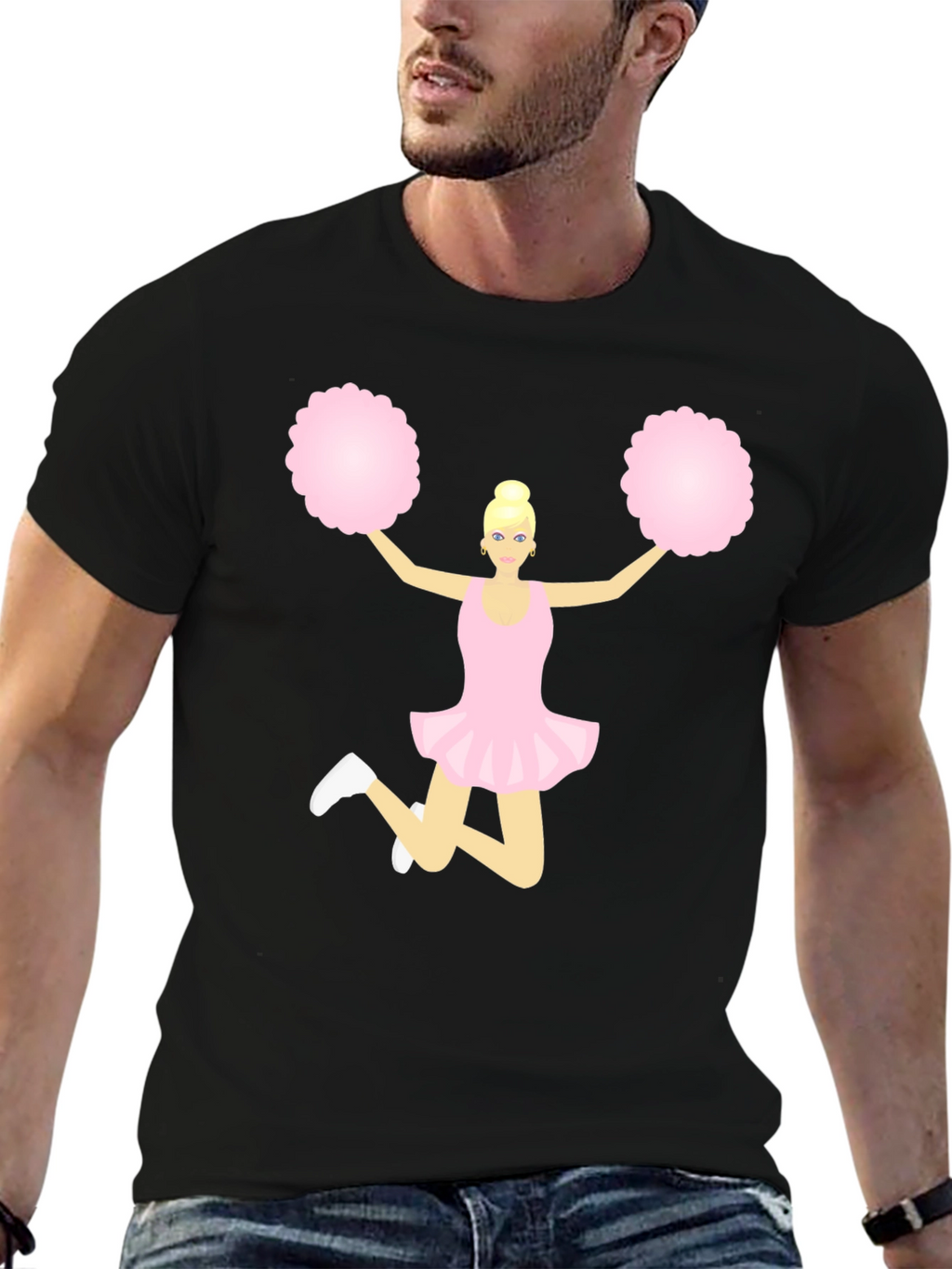 Cheerleader Graphic Tee - Black Cotton T-Shirt