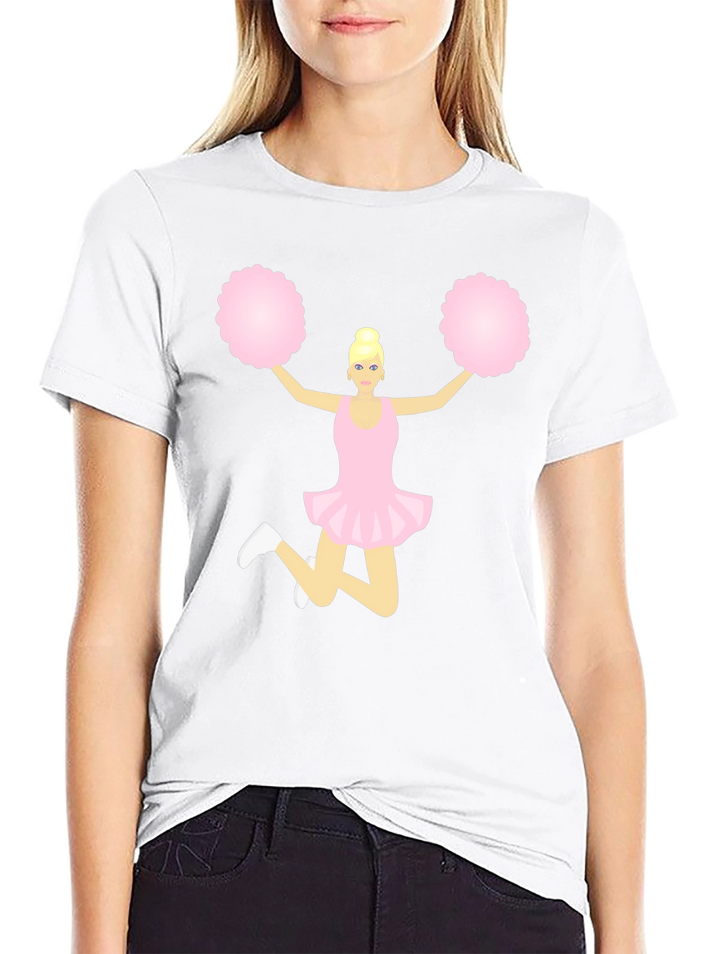 Cheerleader Graphic Tee - Black Cotton T-Shirt