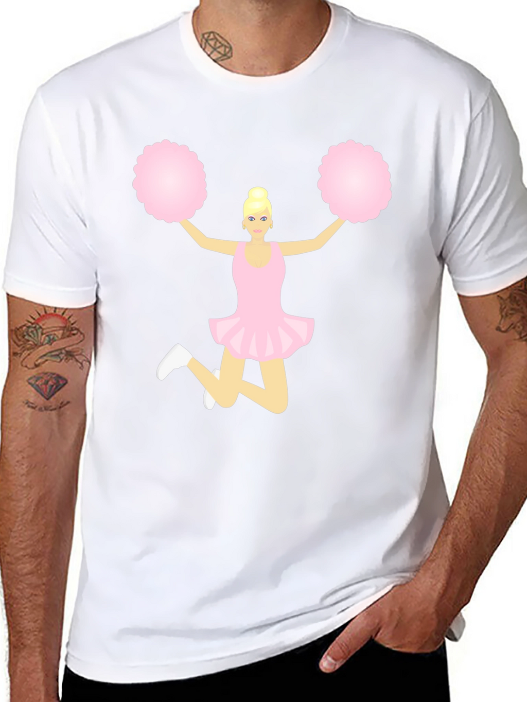 Cheerleader Graphic Tee - Black Cotton T-Shirt