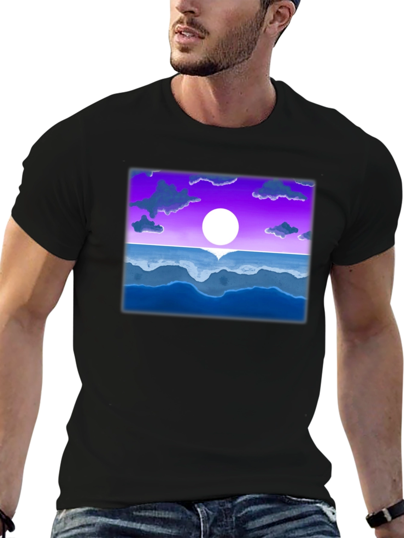 Sunset Ocean Graphic Tee - Black