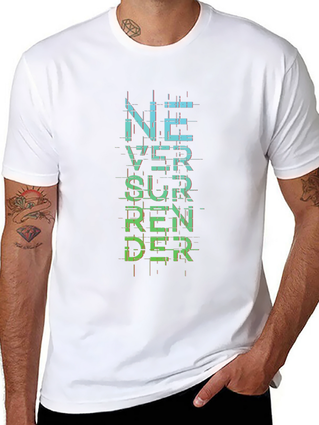 Never Surrender Graphic Print Black T-Shirt