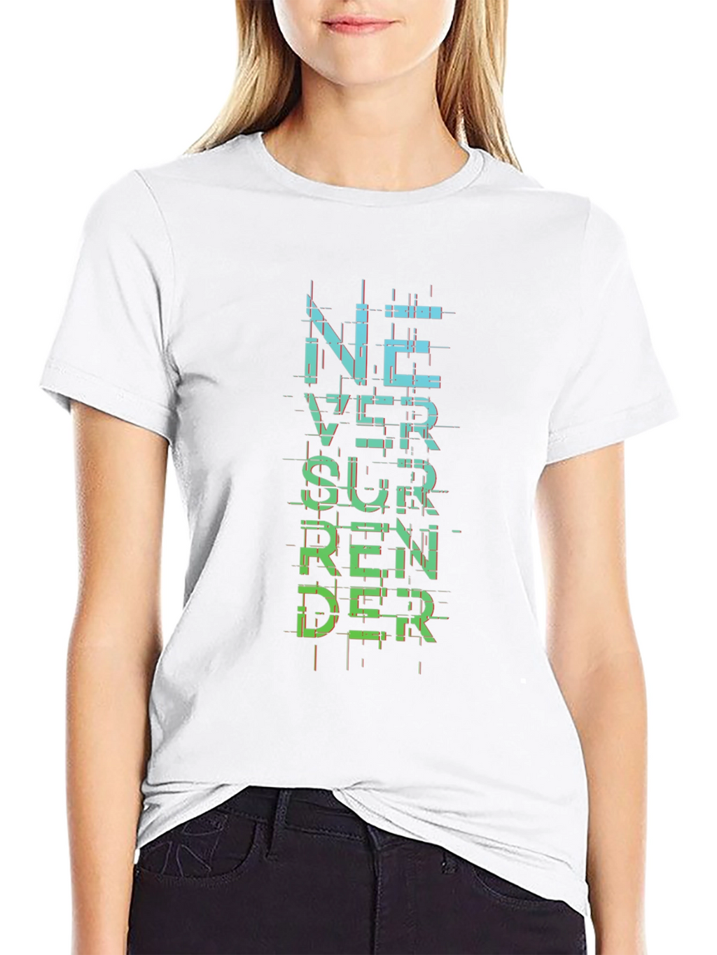 Never Surrender Graphic Print Black T-Shirt