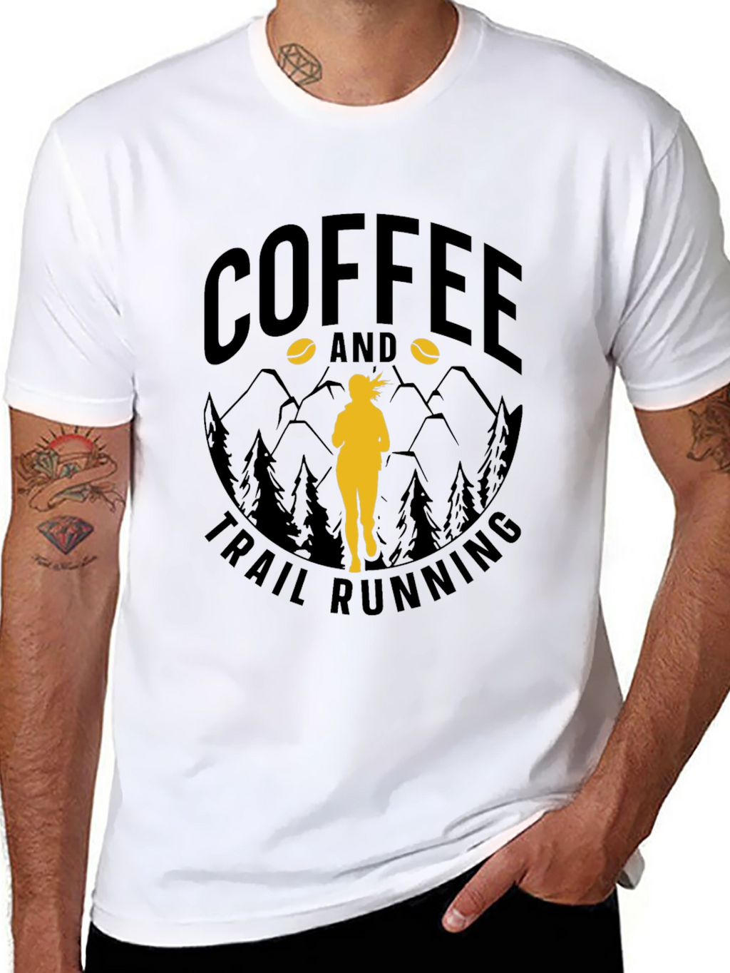 Coffee & Trail Running T-Shirt - Mountain Design