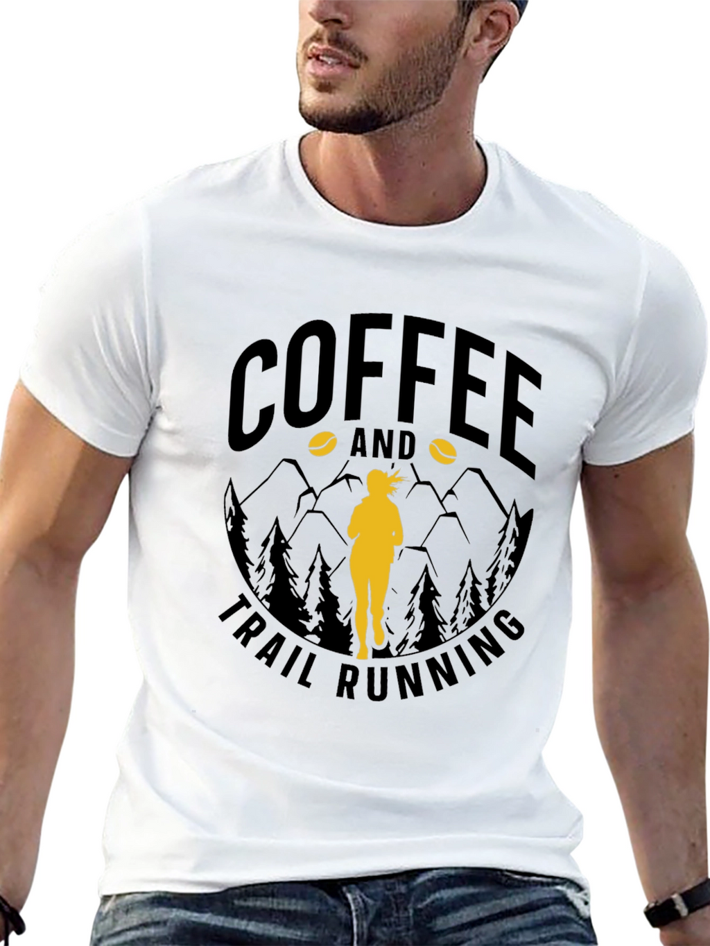 Coffee & Trail Running T-Shirt - Mountain Design
