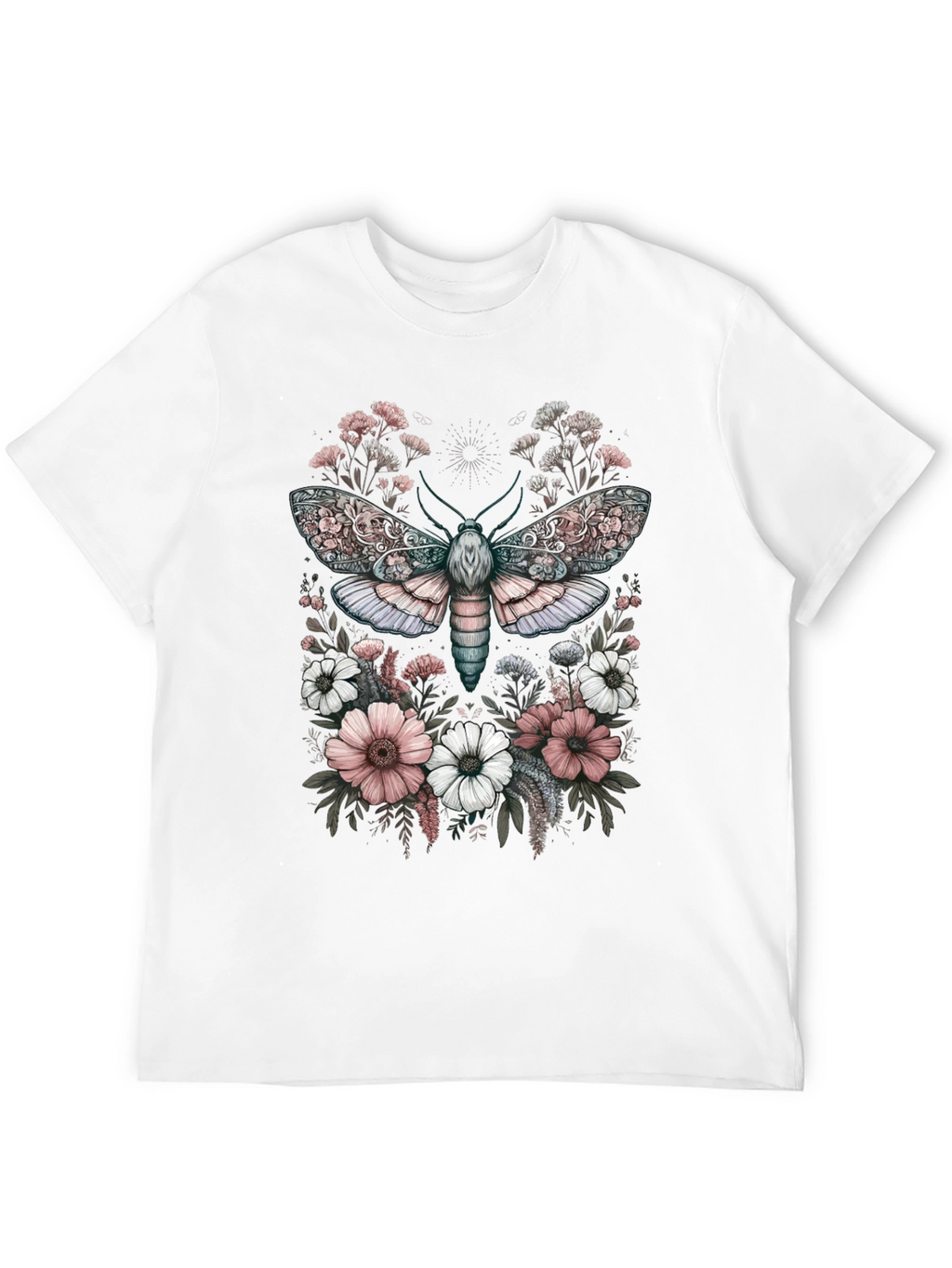Floral Moth Graphic Tee - Unique Design