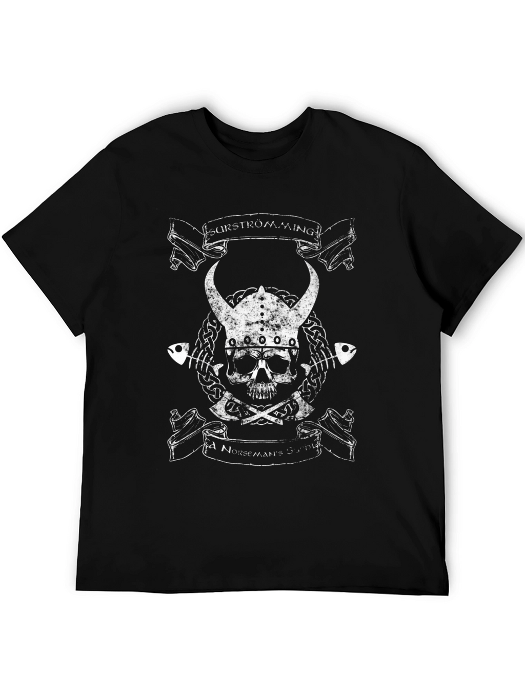 Viking Skull Graphic Print Black T-Shirt