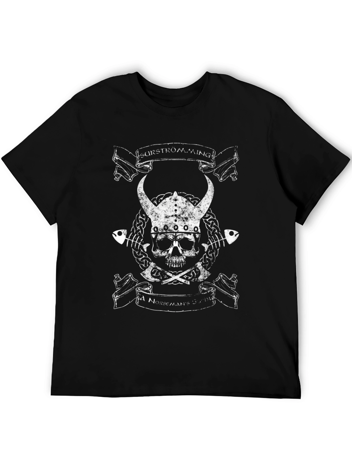 Viking Skull Graphic Print Black T-Shirt