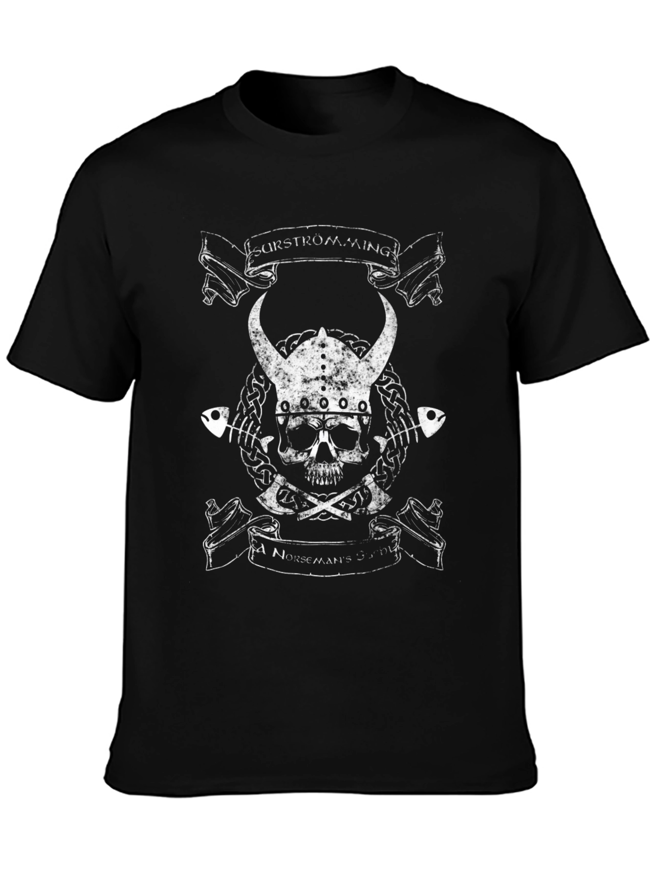 Viking Skull Graphic Print Black T-Shirt