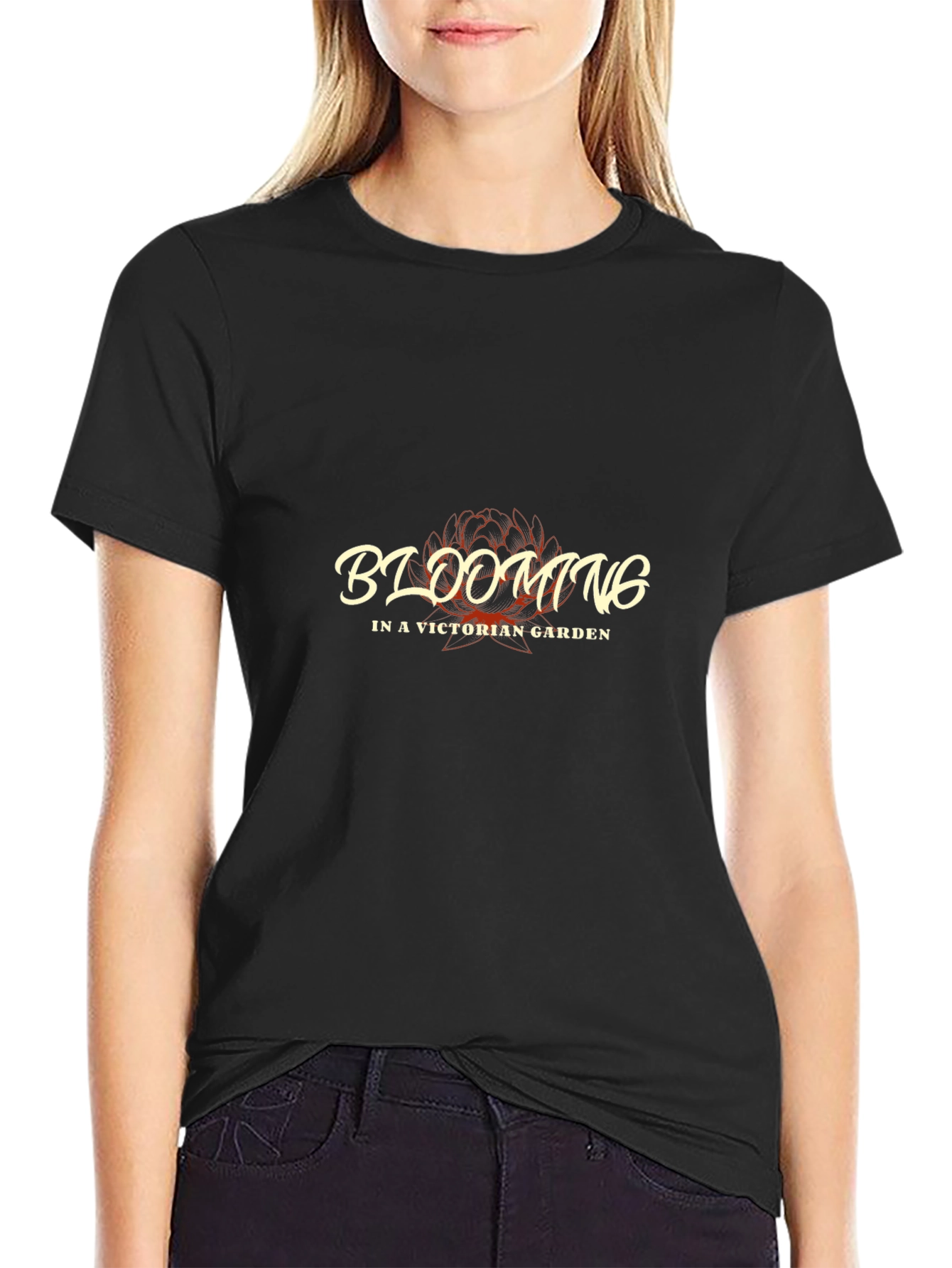 Blooming in a Victorian Garden Black T-Shirt
