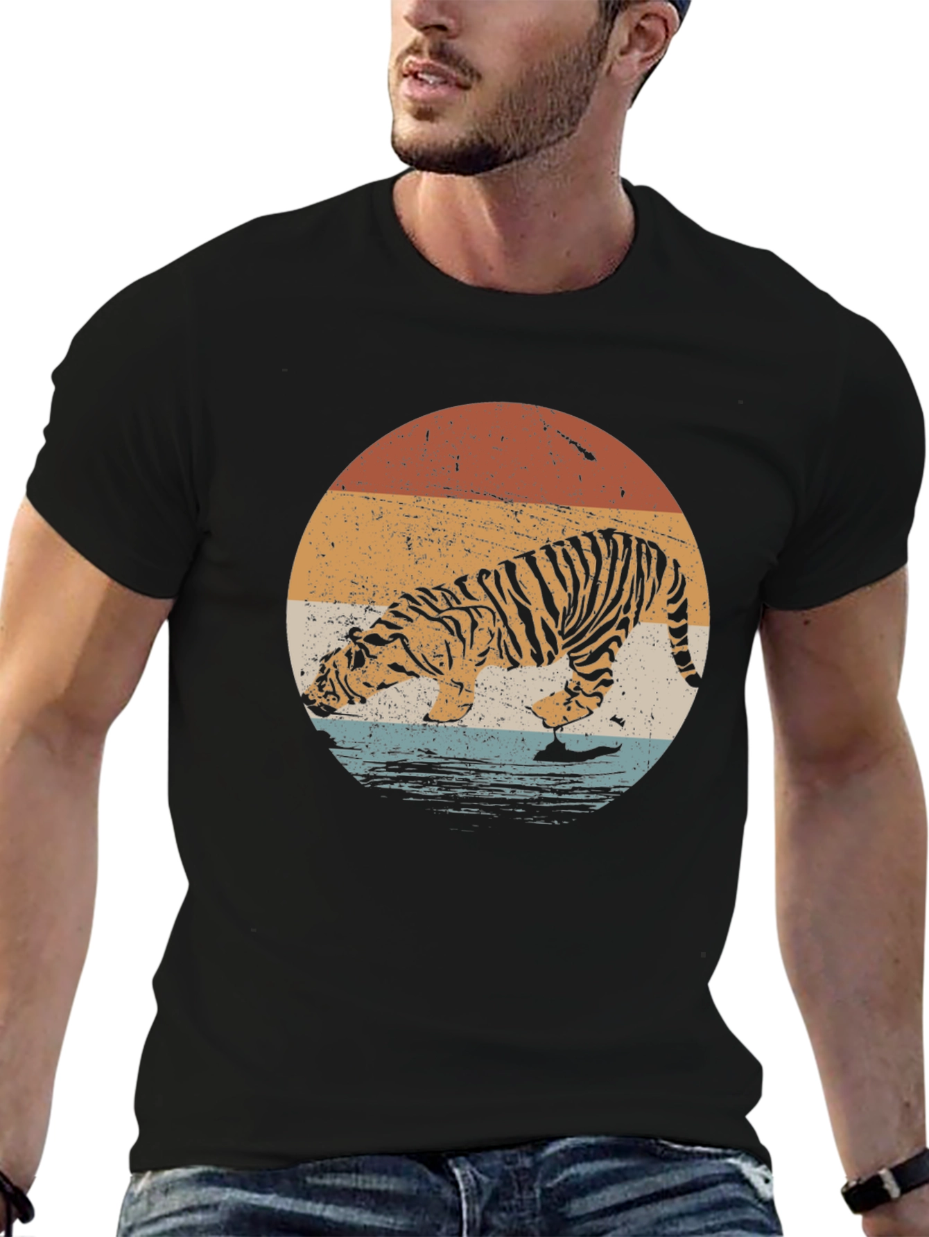 Retro Tiger Graphic Tee - Black