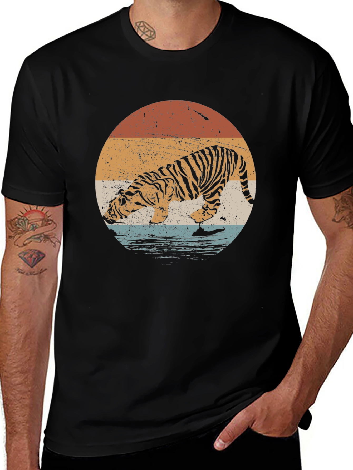 Retro Tiger Graphic Tee - Black