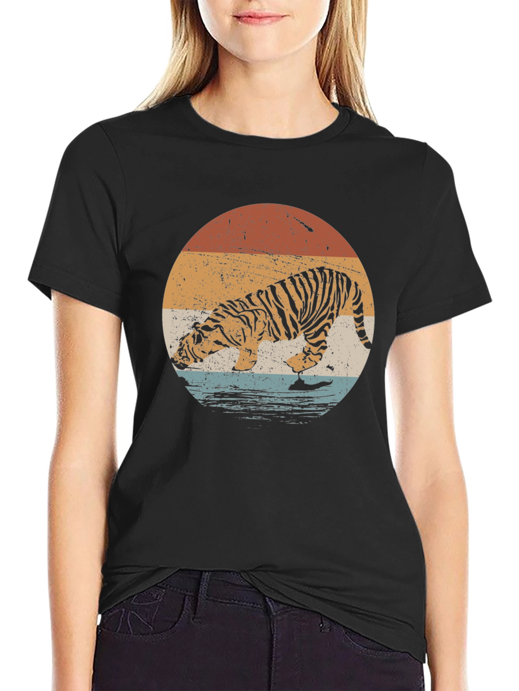 Retro Tiger Graphic Tee - Black
