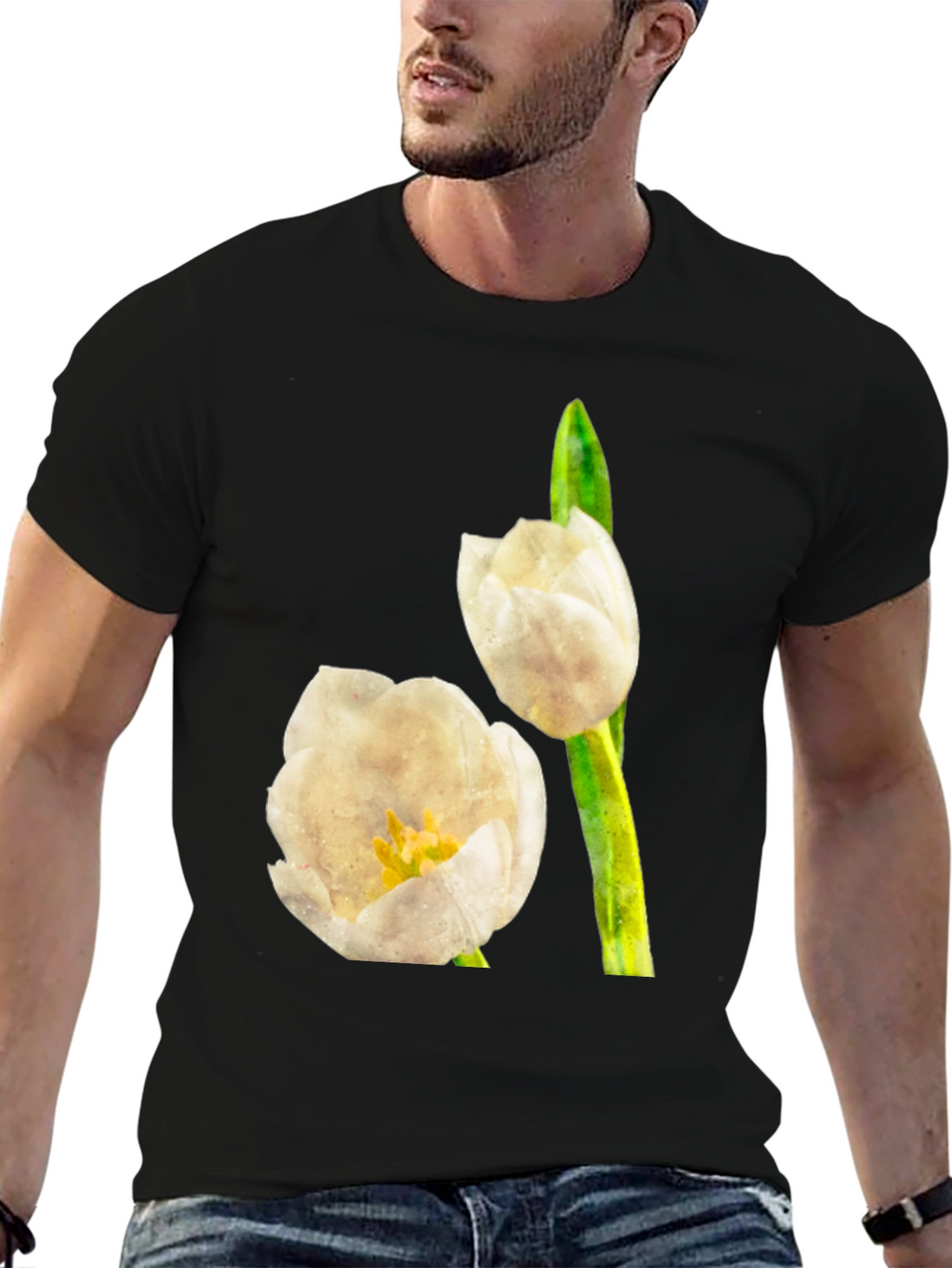 Tulip Graphic Tee - Black Cotton T-Shirt