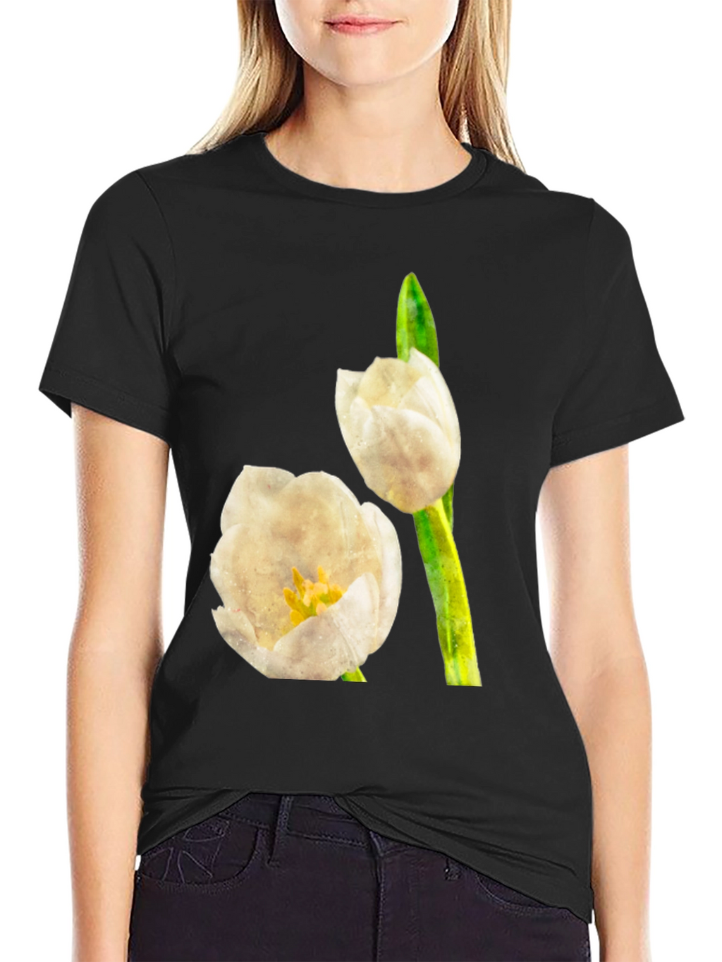 Tulip Graphic Tee - Black Cotton T-Shirt