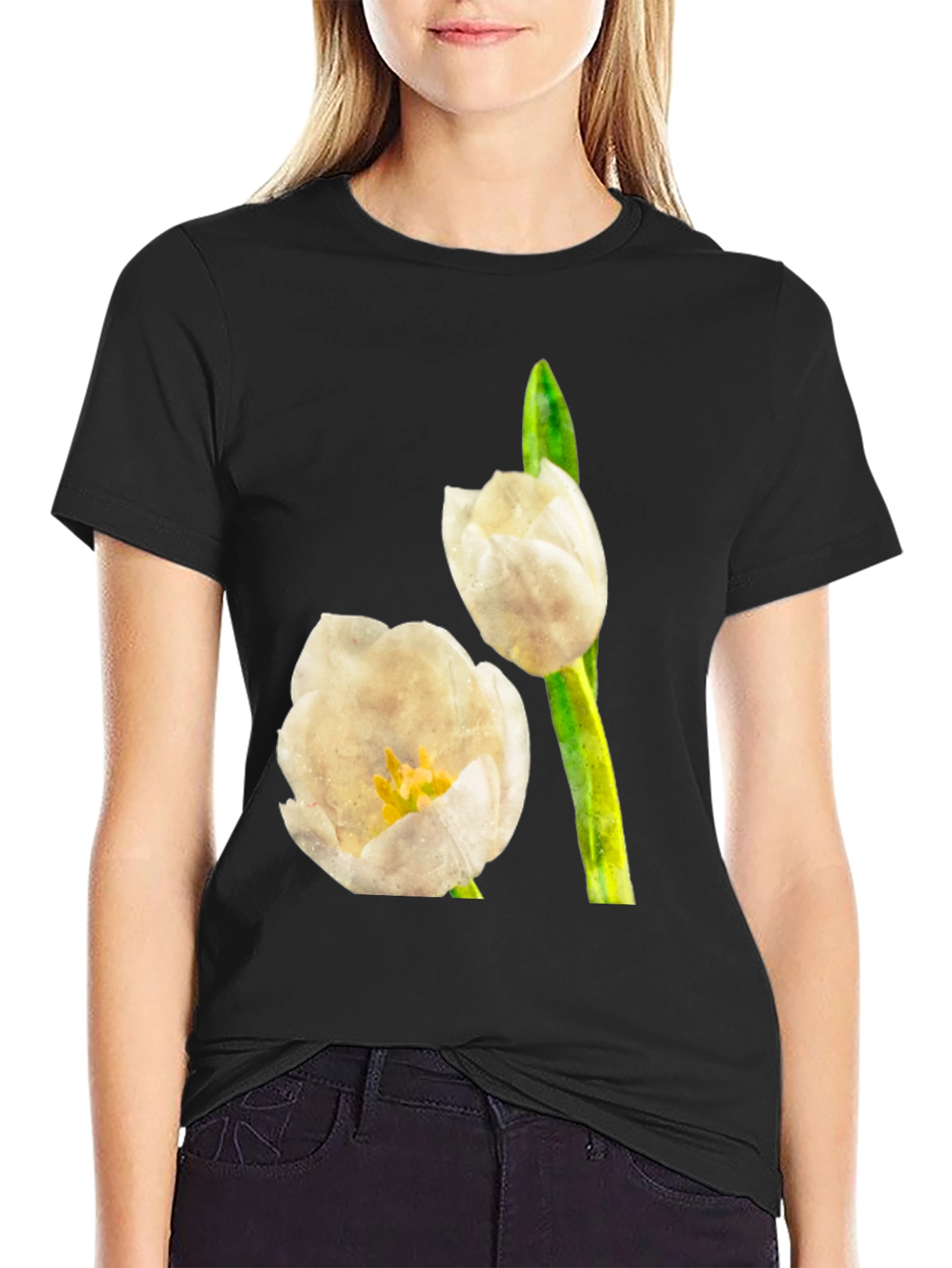 Tulip Graphic Tee - Black Cotton T-Shirt