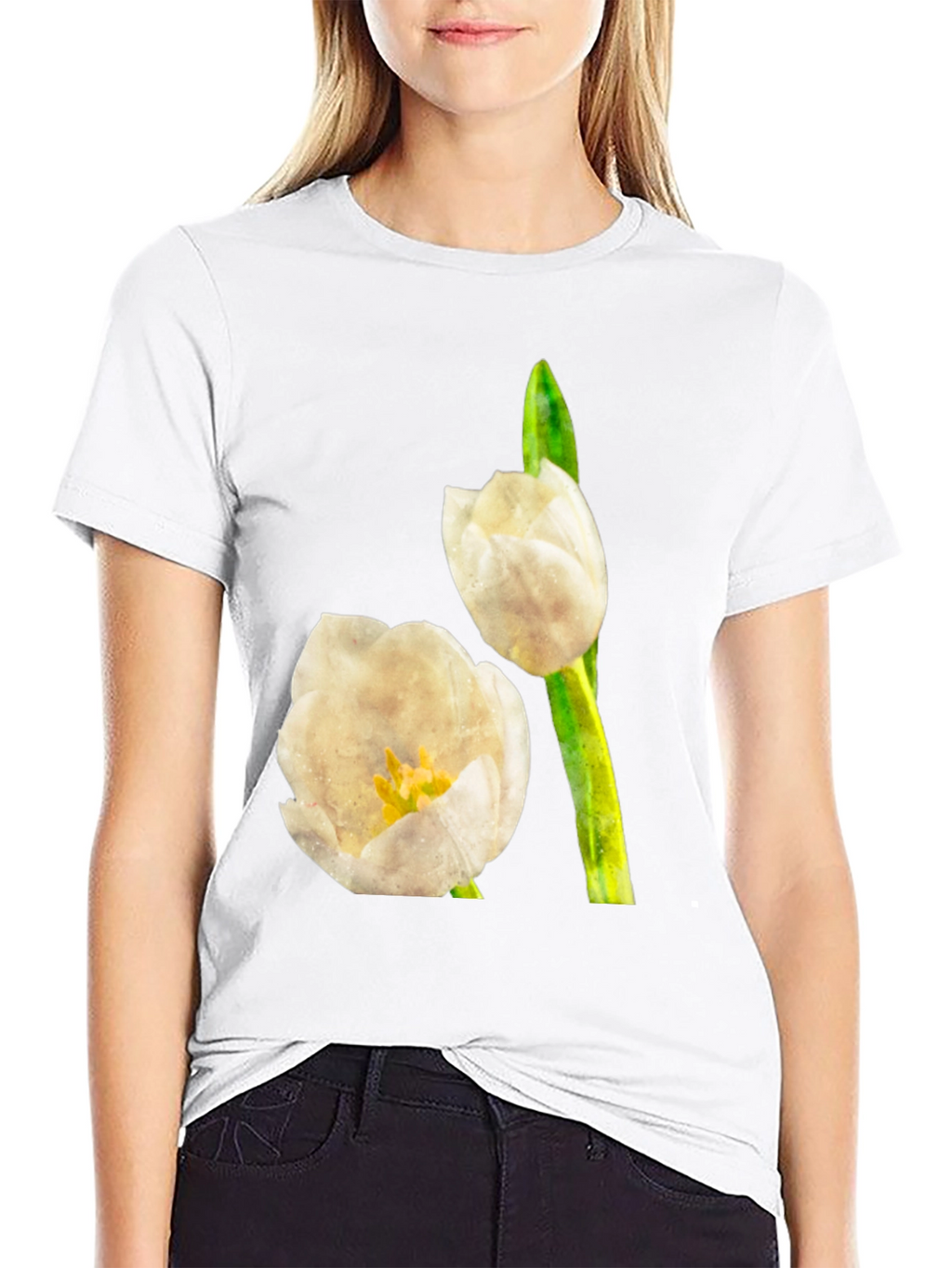 Tulip Graphic Tee - Black Cotton T-Shirt